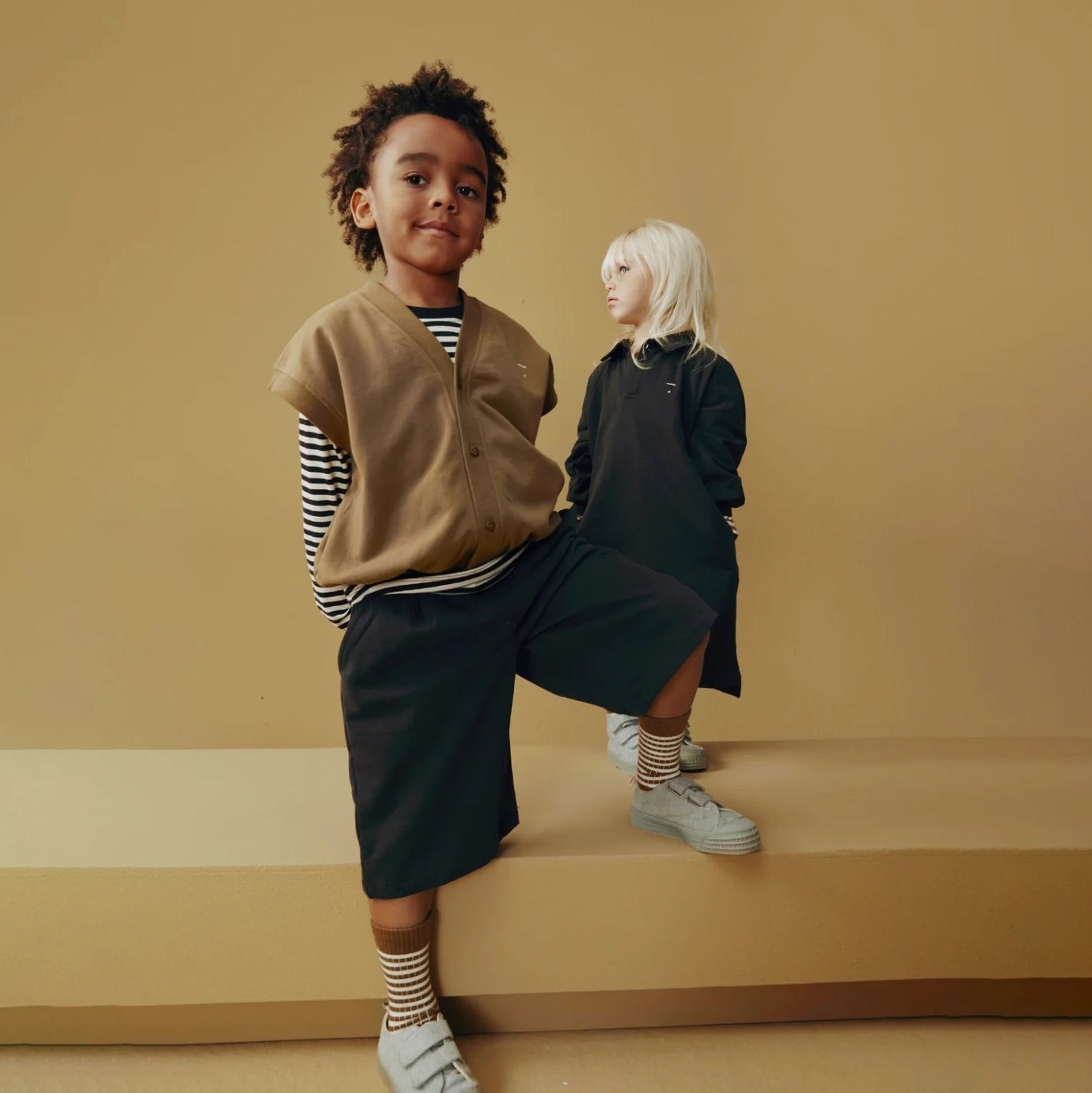 Boys & Girls Black Cotton Shorts