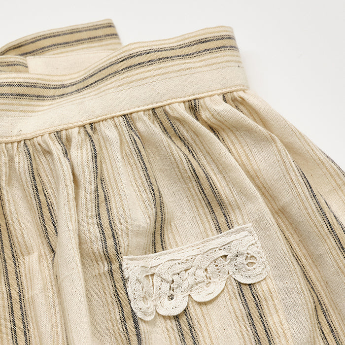 Girls Beige Stripes Cotton Apron
