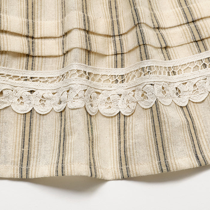 Girls Beige Stripes Cotton Apron