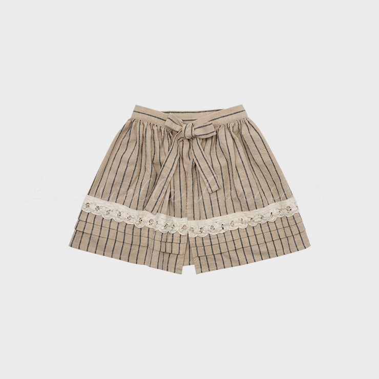 Girls Beige Stripes Cotton Skirt