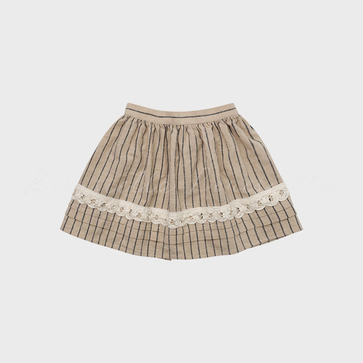 Girls Beige Stripes Cotton Skirt
