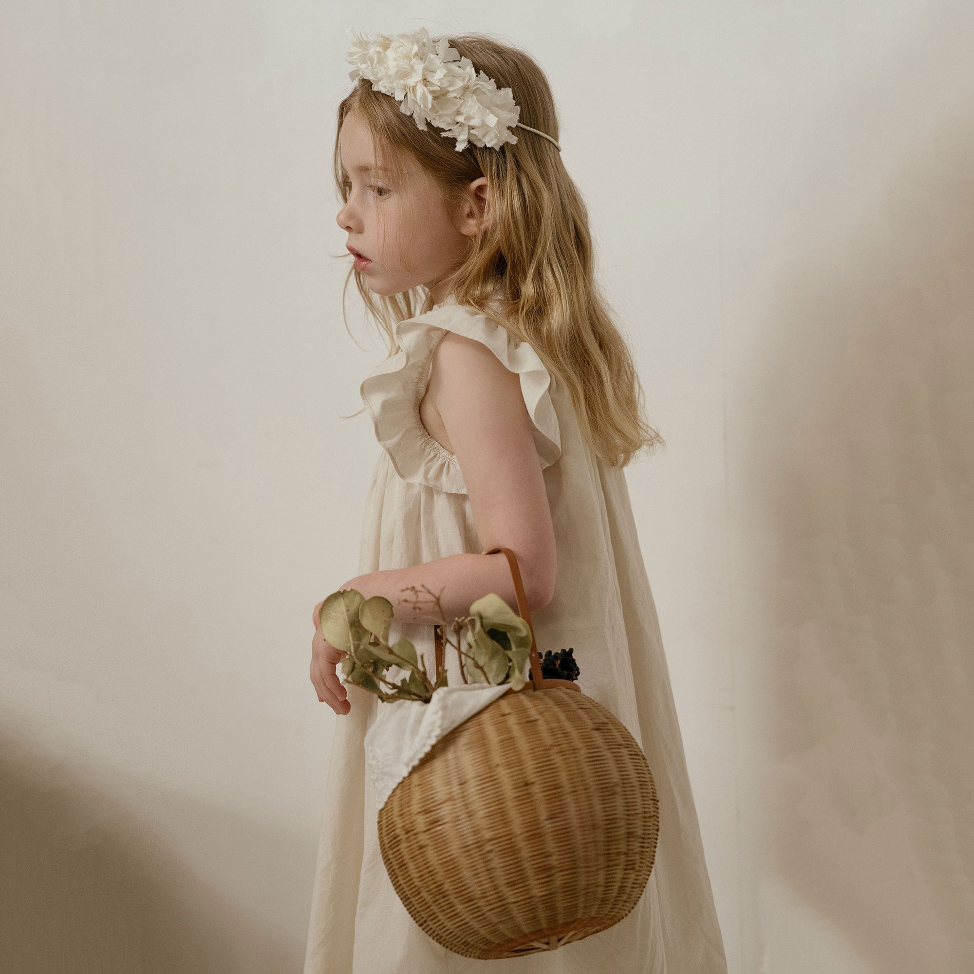 Girls Beige Lace Cotton Dress