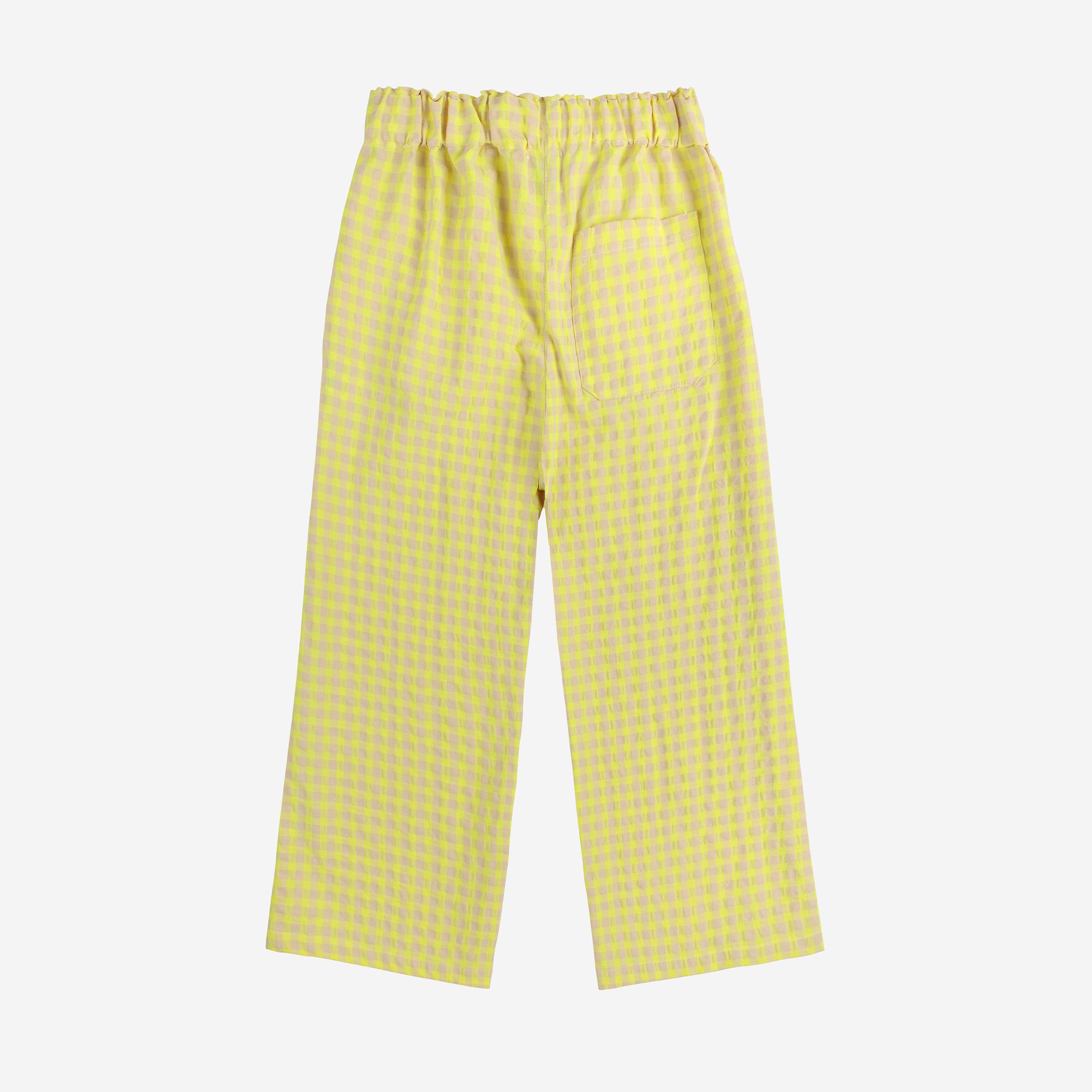 Girls Yellow Plain Embroidery Logo Cotton Trousers