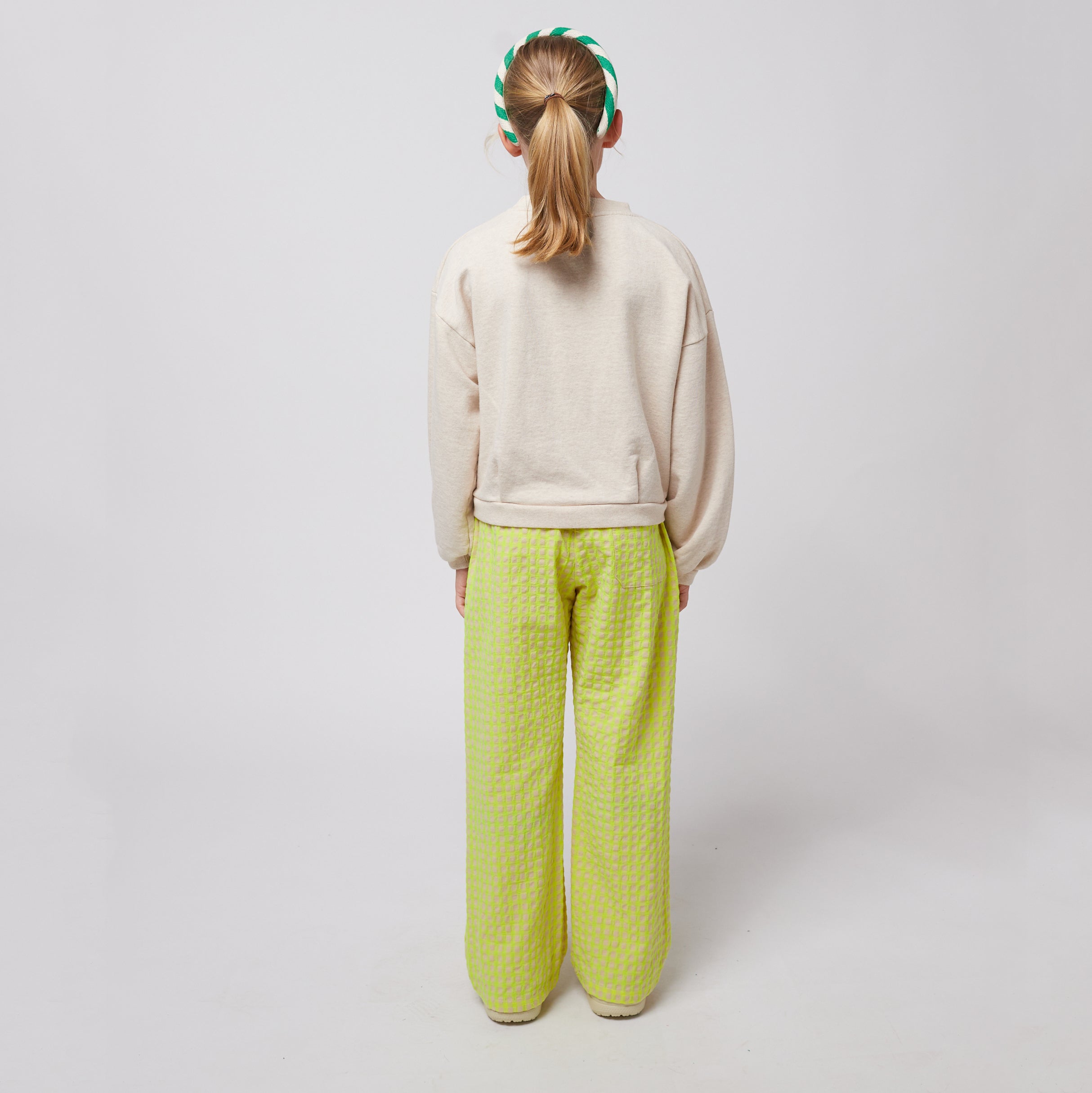Girls Yellow Plain Embroidery Logo Cotton Trousers