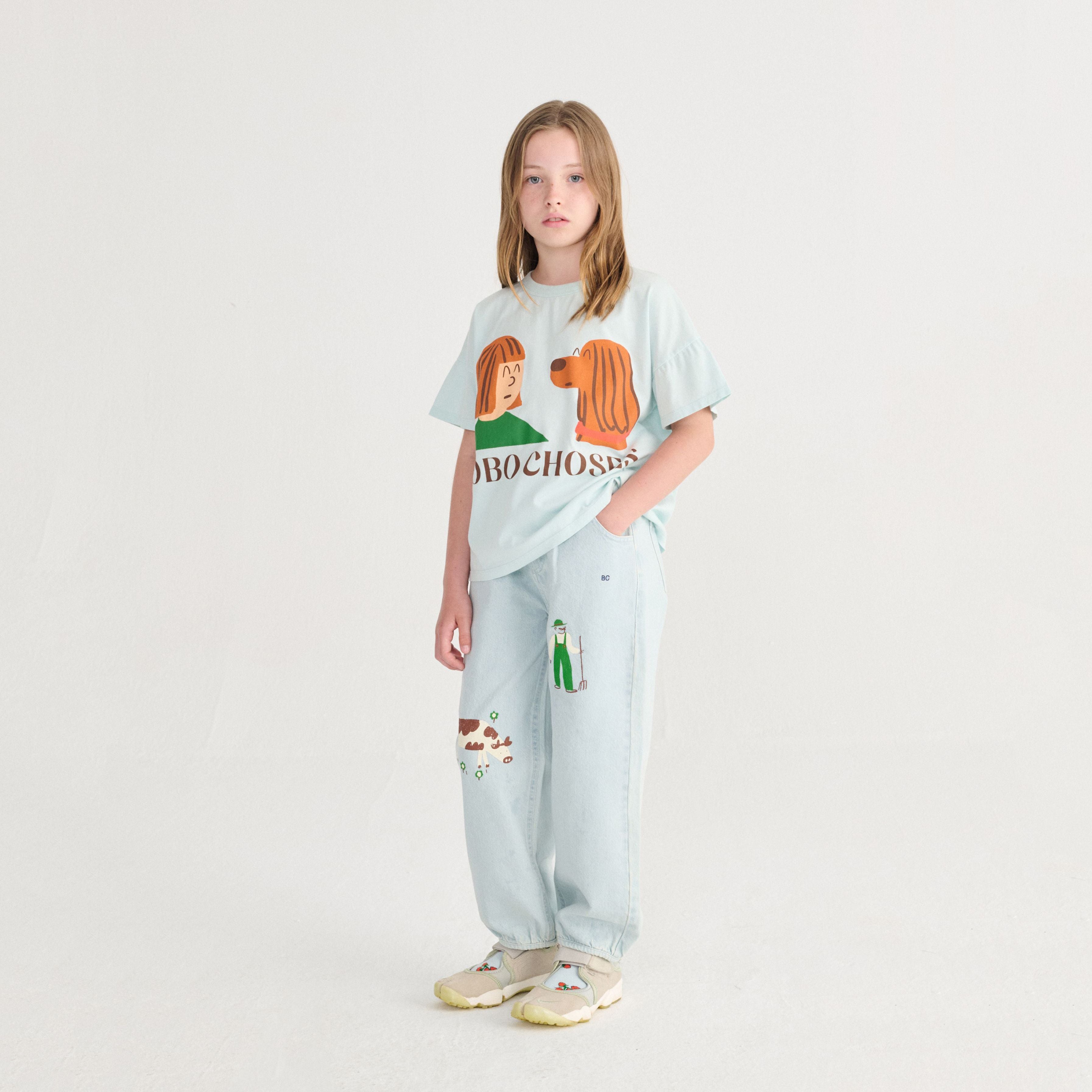 Boys & Girls Light Blue Printed Cotton T-Shirt