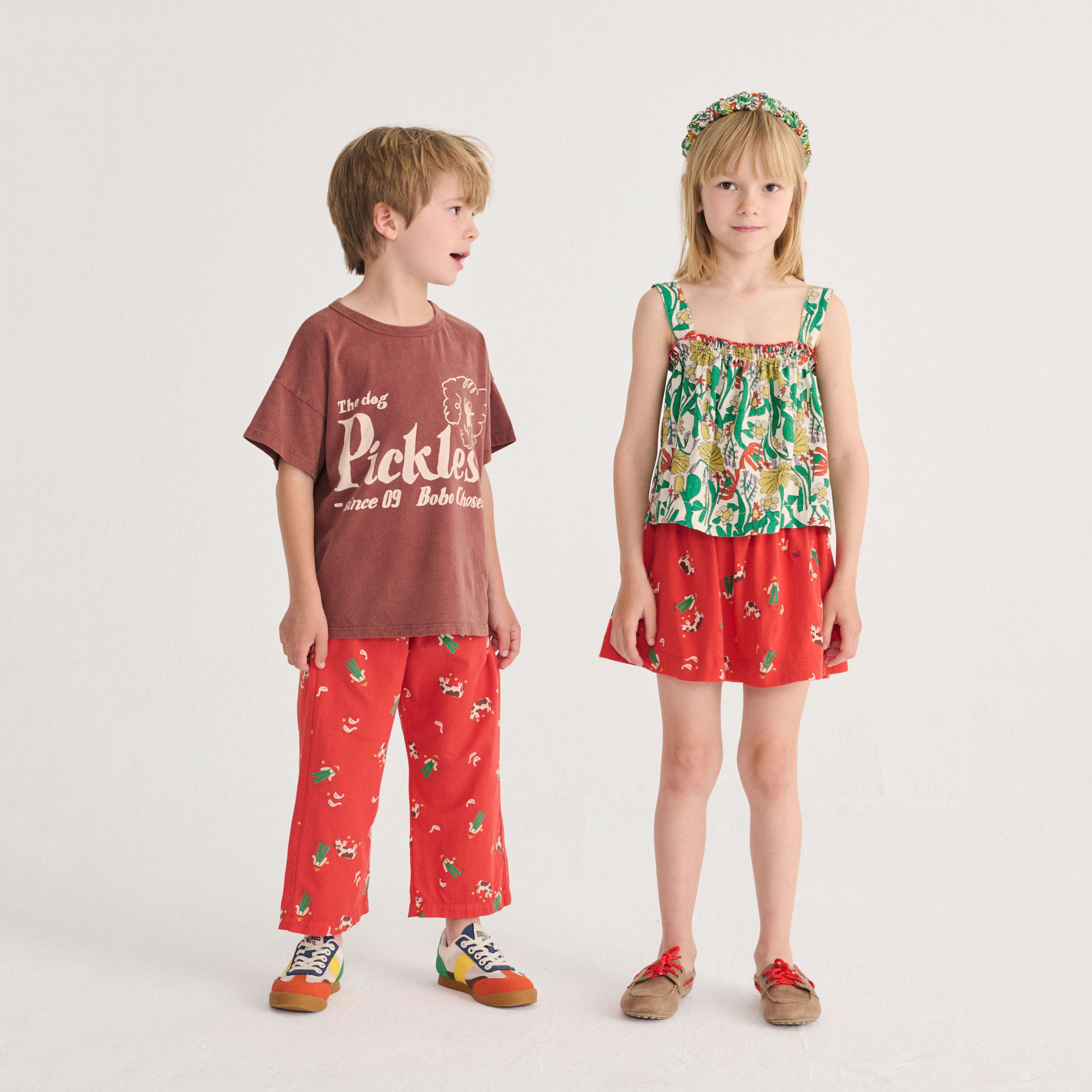 Girls Red Printed Cotton Skirt