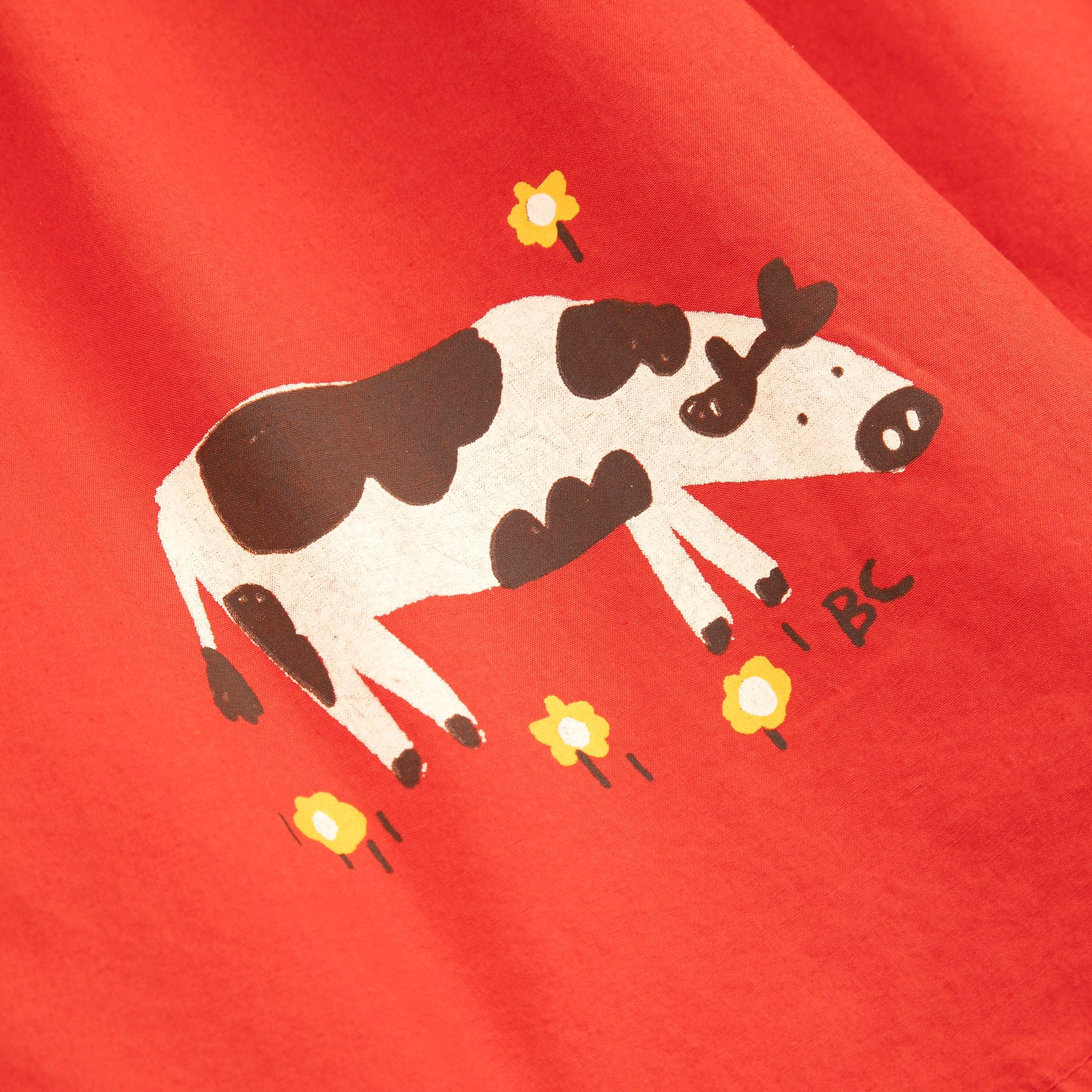Girls Red Cow Printed Cotton Skirt