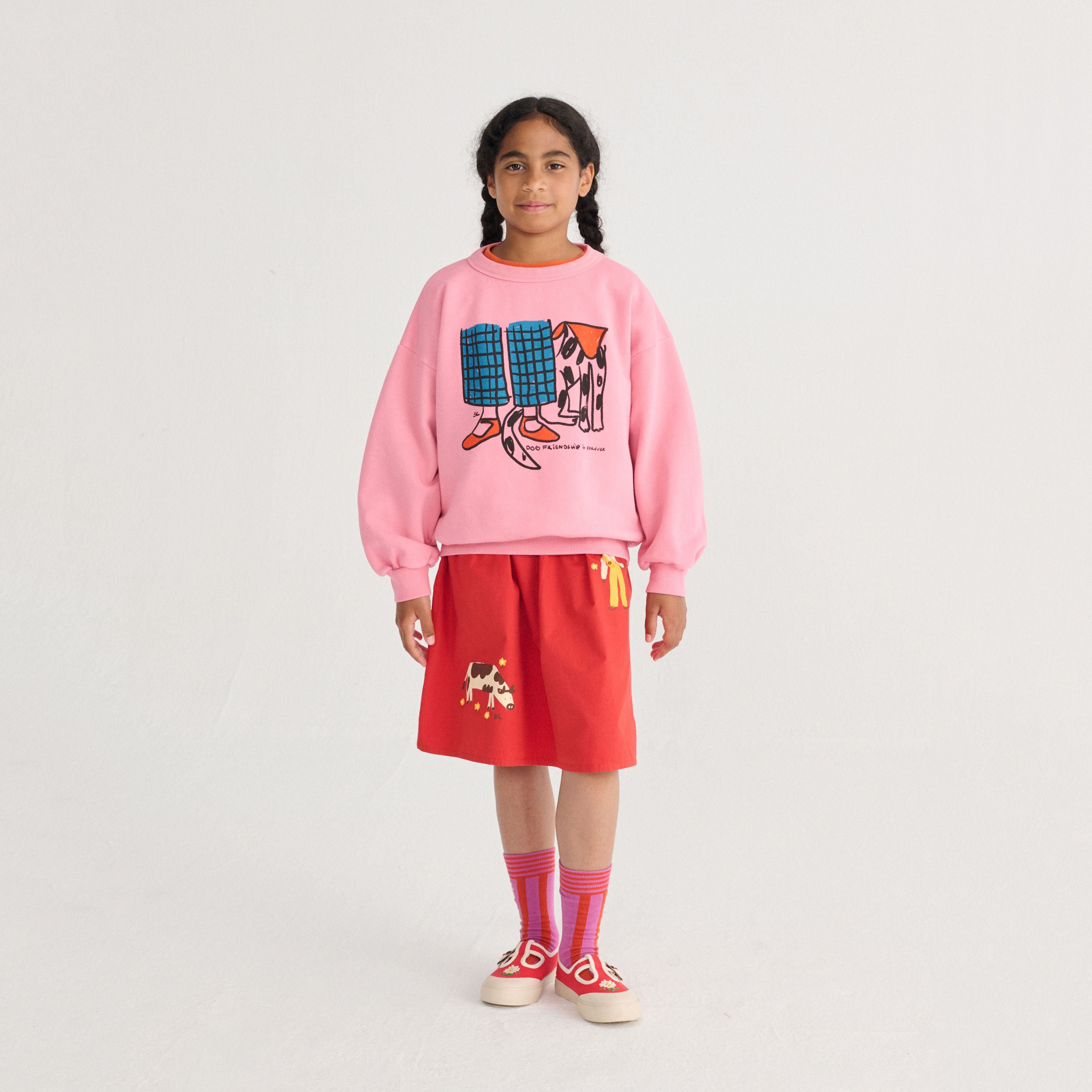 Girls Red Cow Printed Cotton Skirt