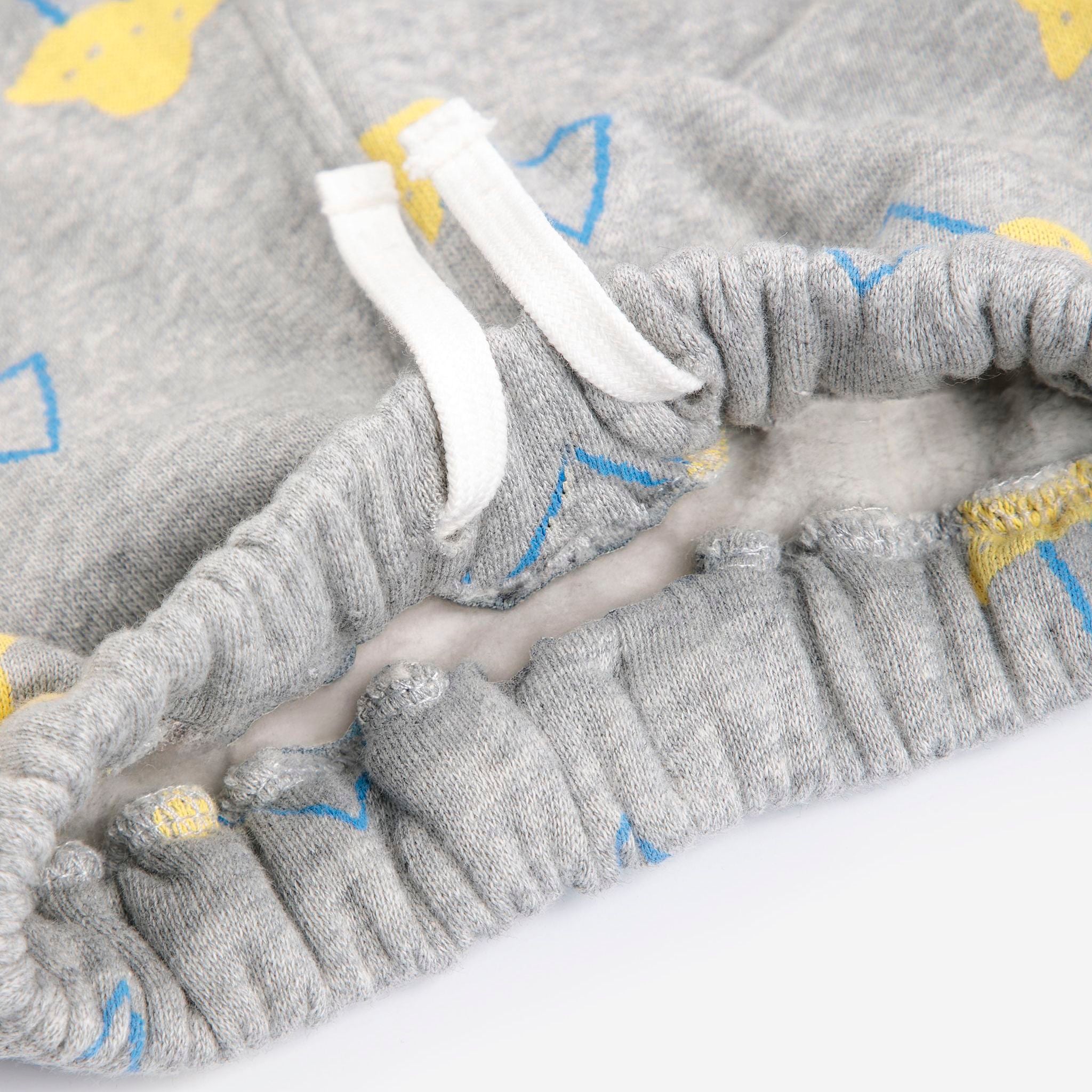 Baby Boys & Girls Grey Printed Cotton Trousers