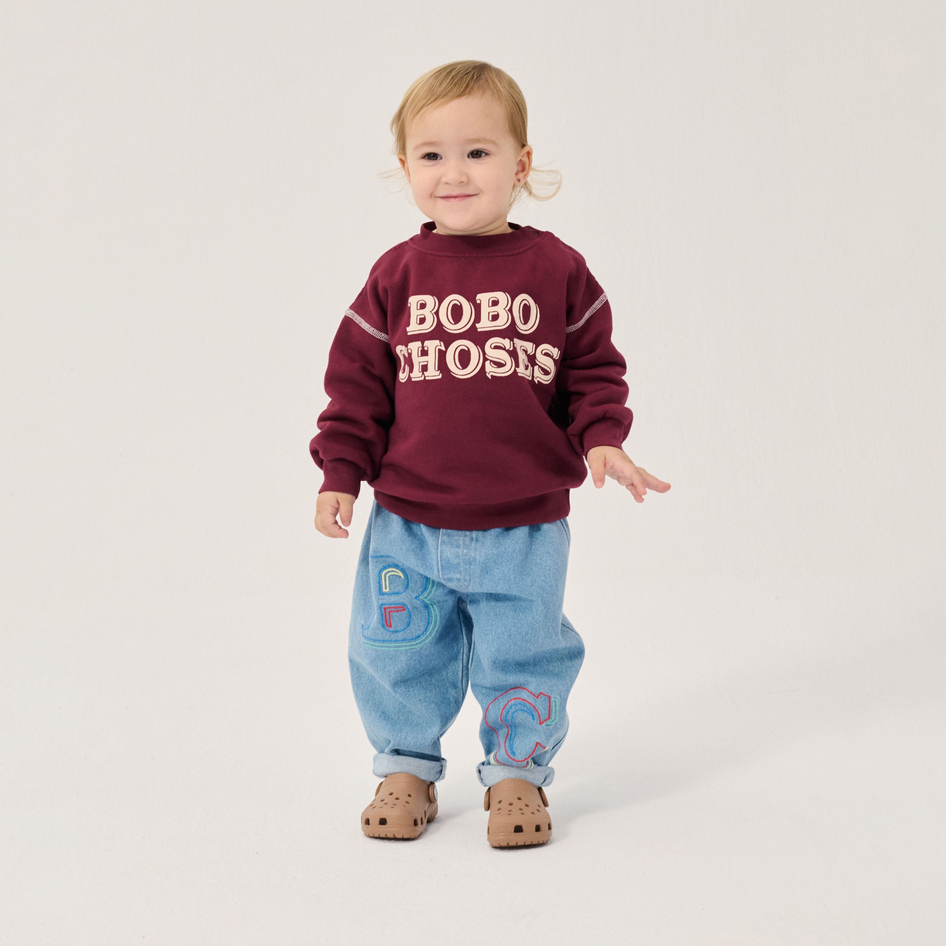 Baby Boys & Girls Wine Red Logo Cotton Sweatshirt