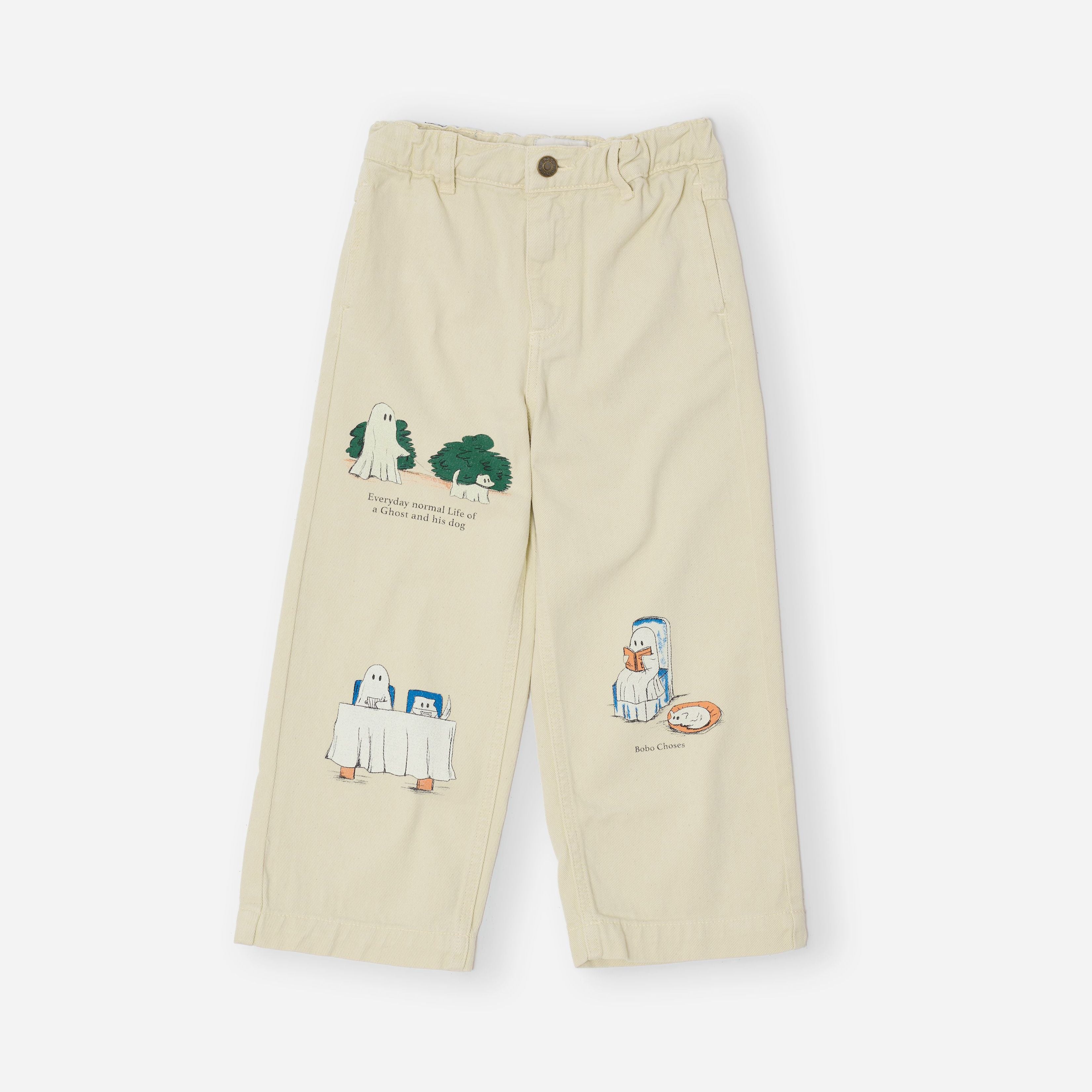 Boys & Girls White Printed Denim Trousers