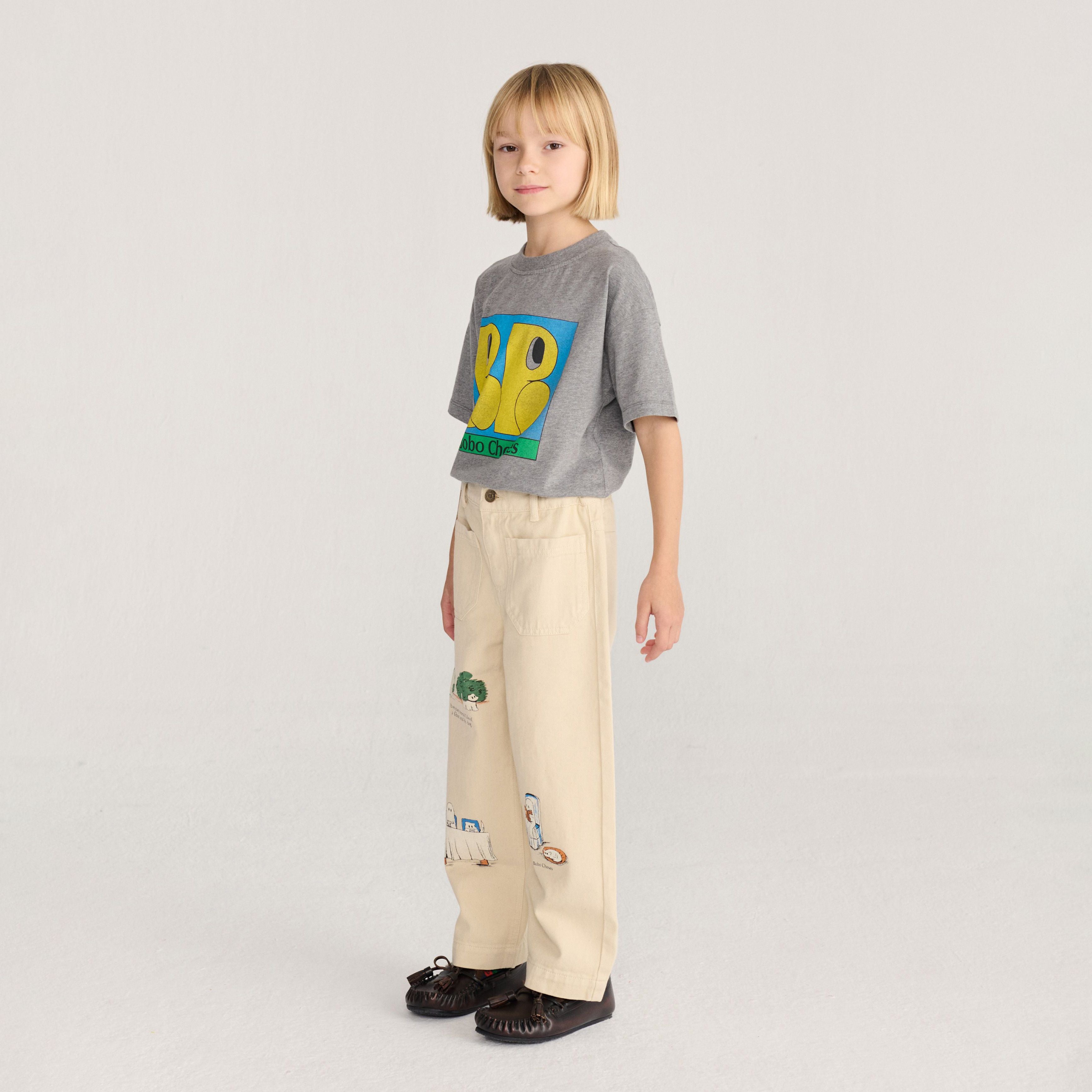 Boys & Girls White Printed Denim Trousers