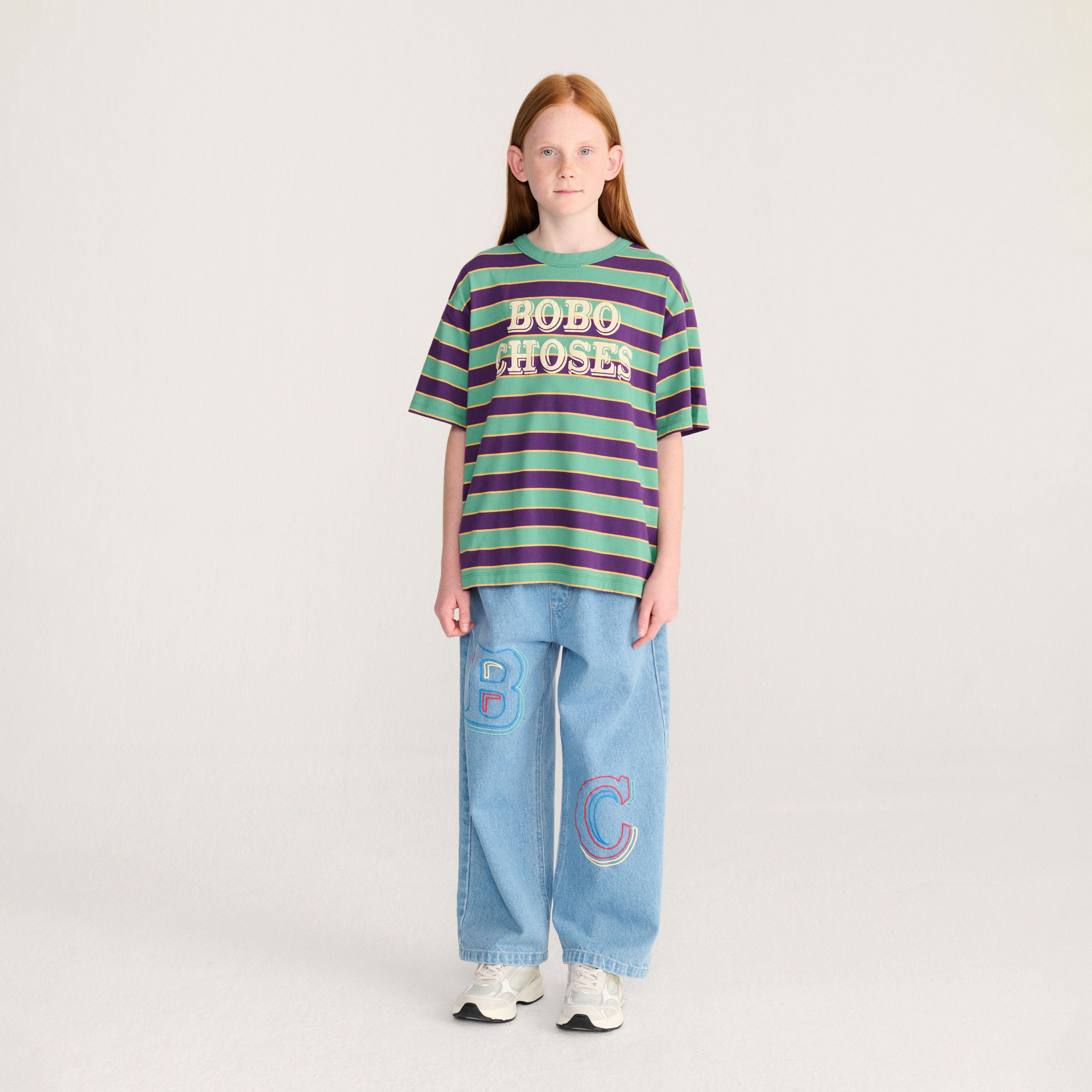 Boys & Girls Green Stripes Cotton T-Shirt