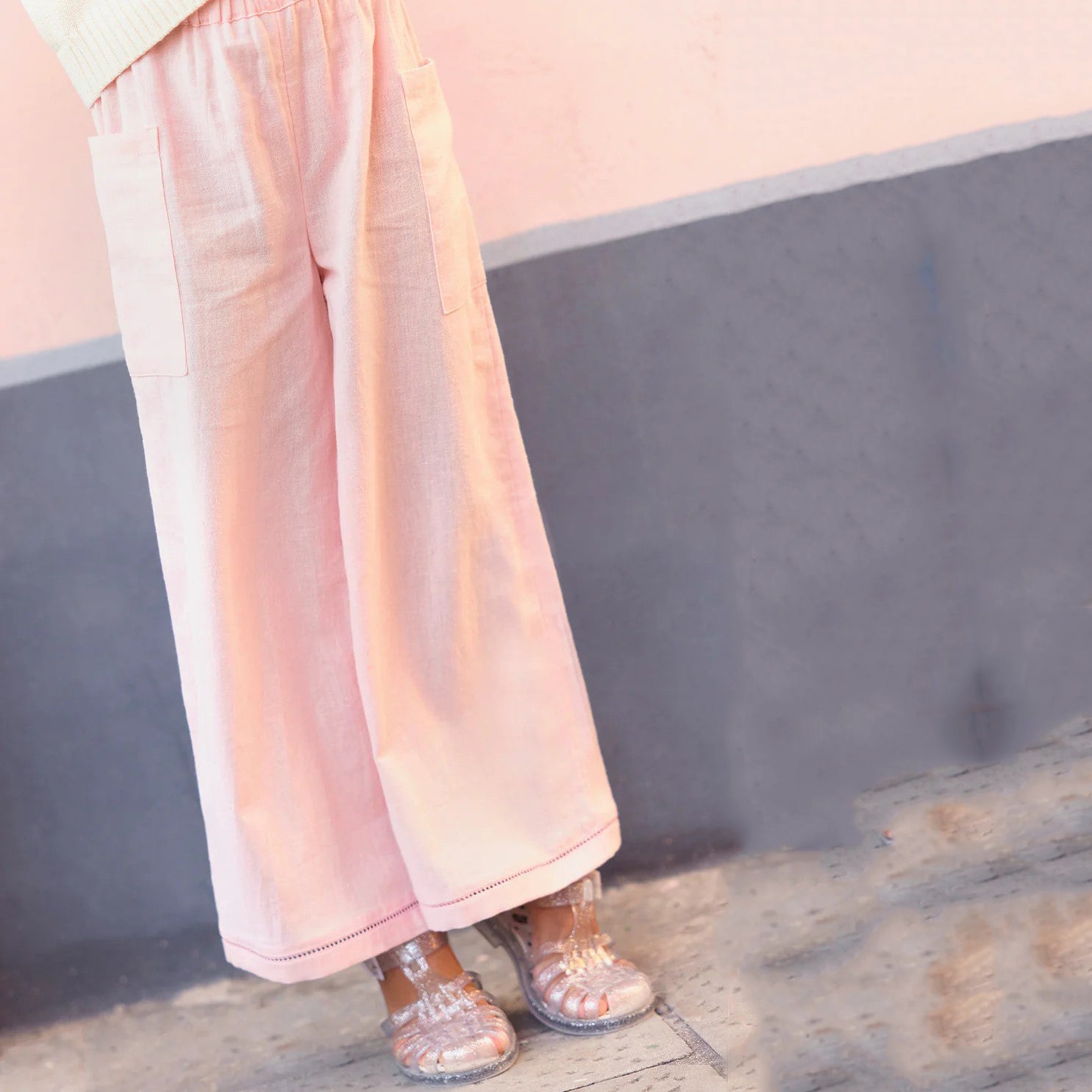 Girls Pink Cotton Loose Trousers