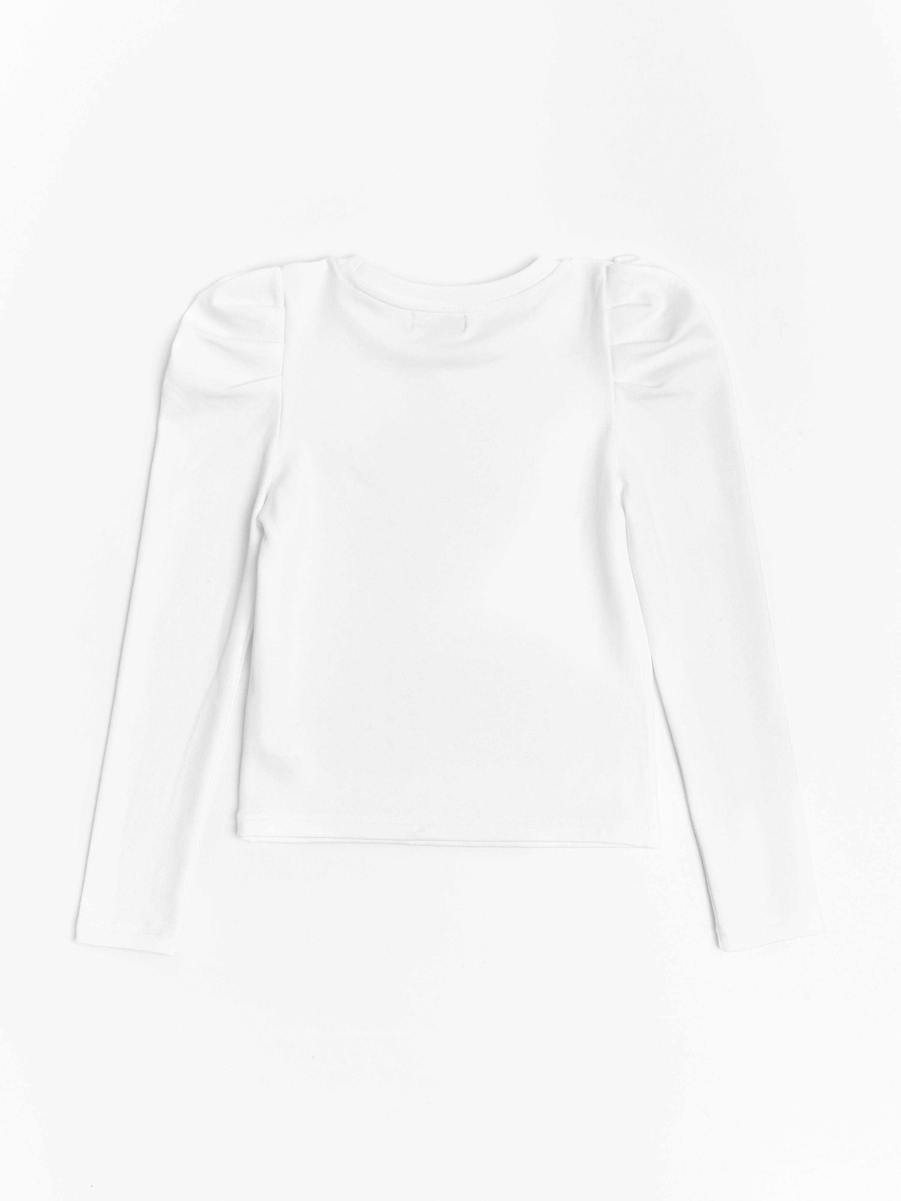 Girls Puff Long Sleeve Top in Ivory