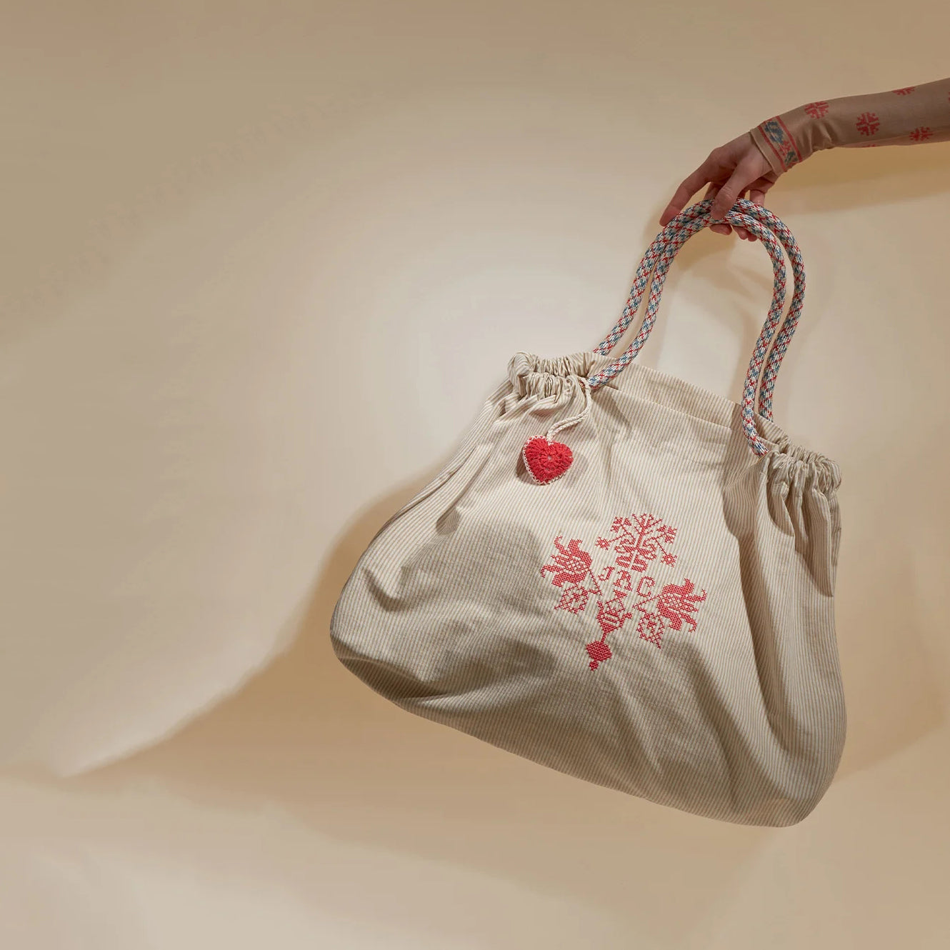 Girls Beige Stripes Ballet Handbag(长x高:66x38cm)