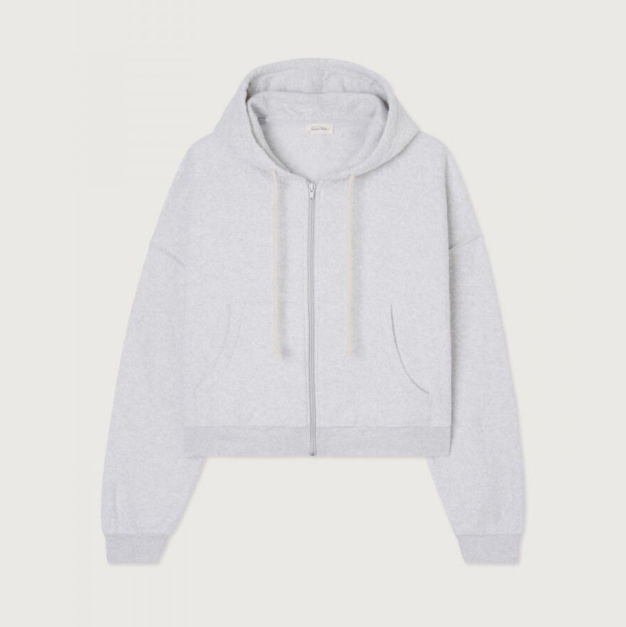 Women Light Grey Cotton Zip-Up Top