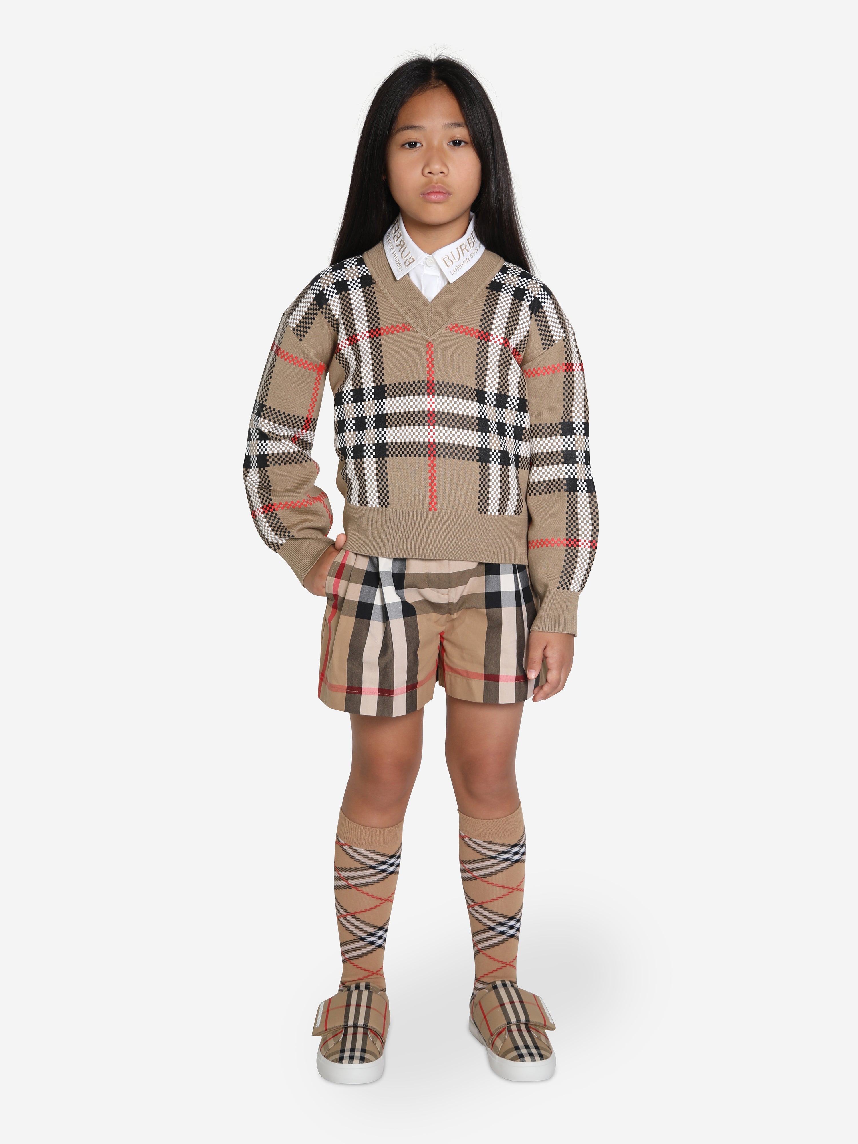 Girls Holly Jumper in Archive Beige Check