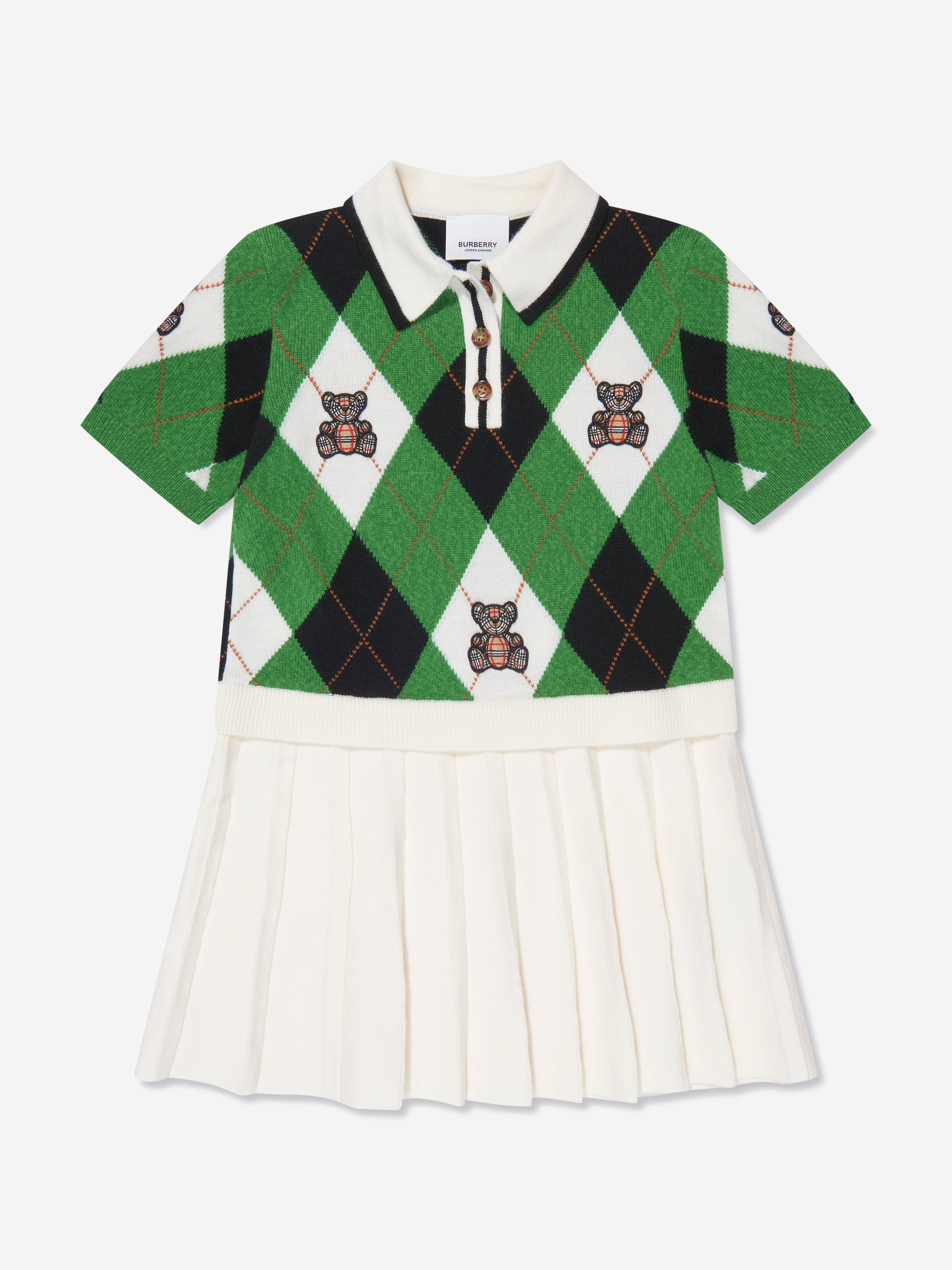 Girls Bess Argyle Dress in Green