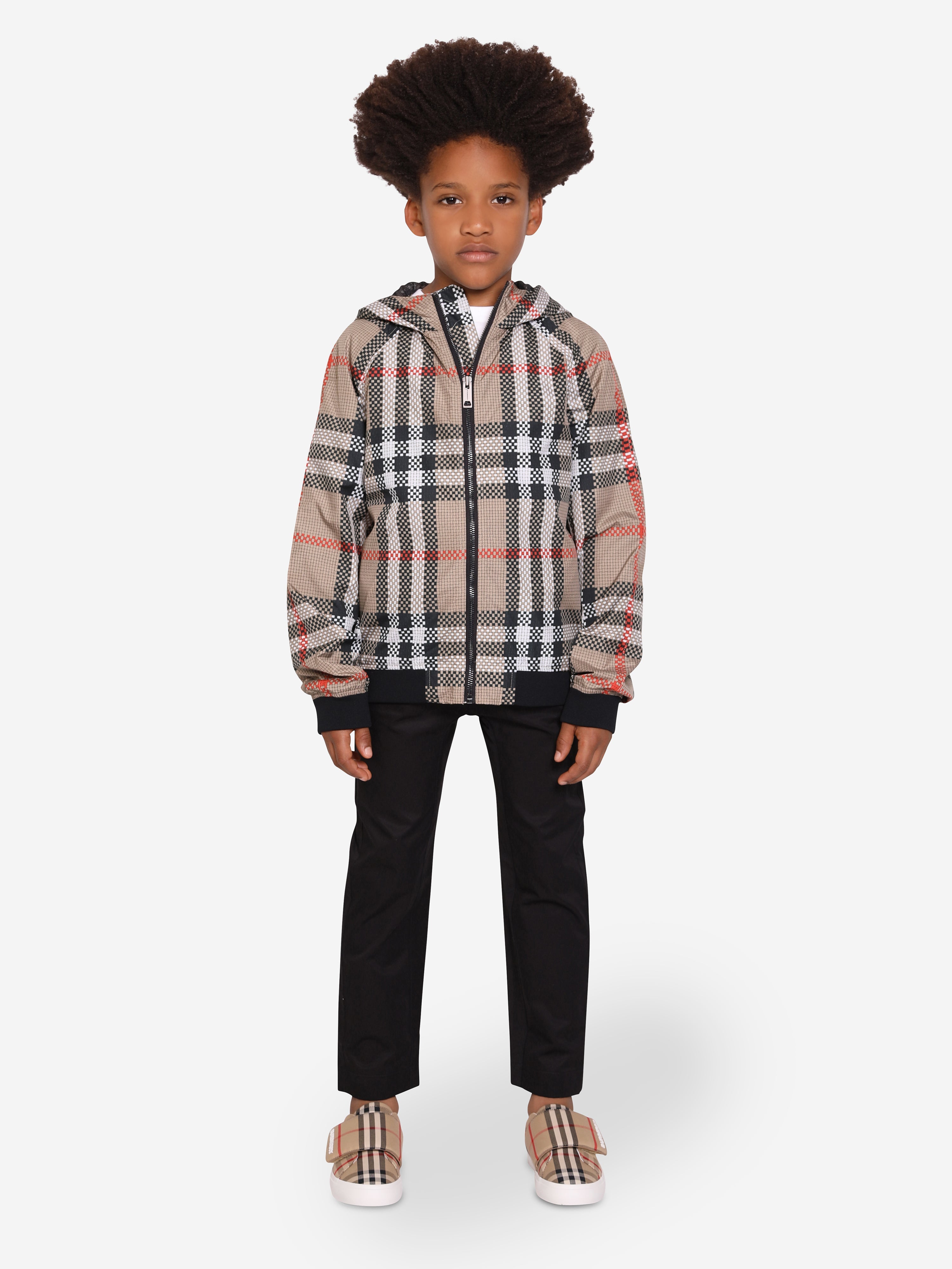 Boys Troy Zip Up Top in Archive Beige Check
