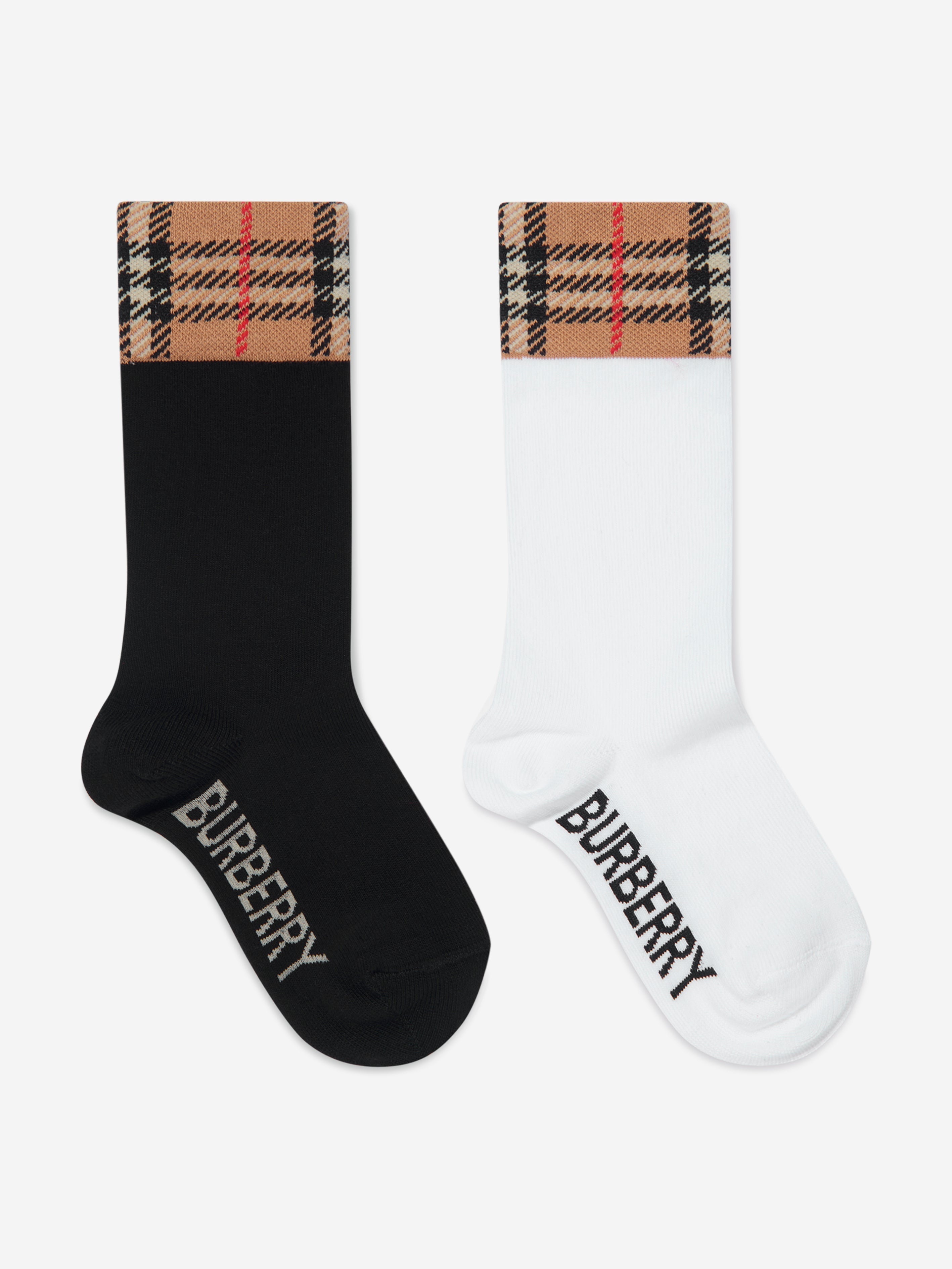 Kids Check Cuff Socks Set in Black