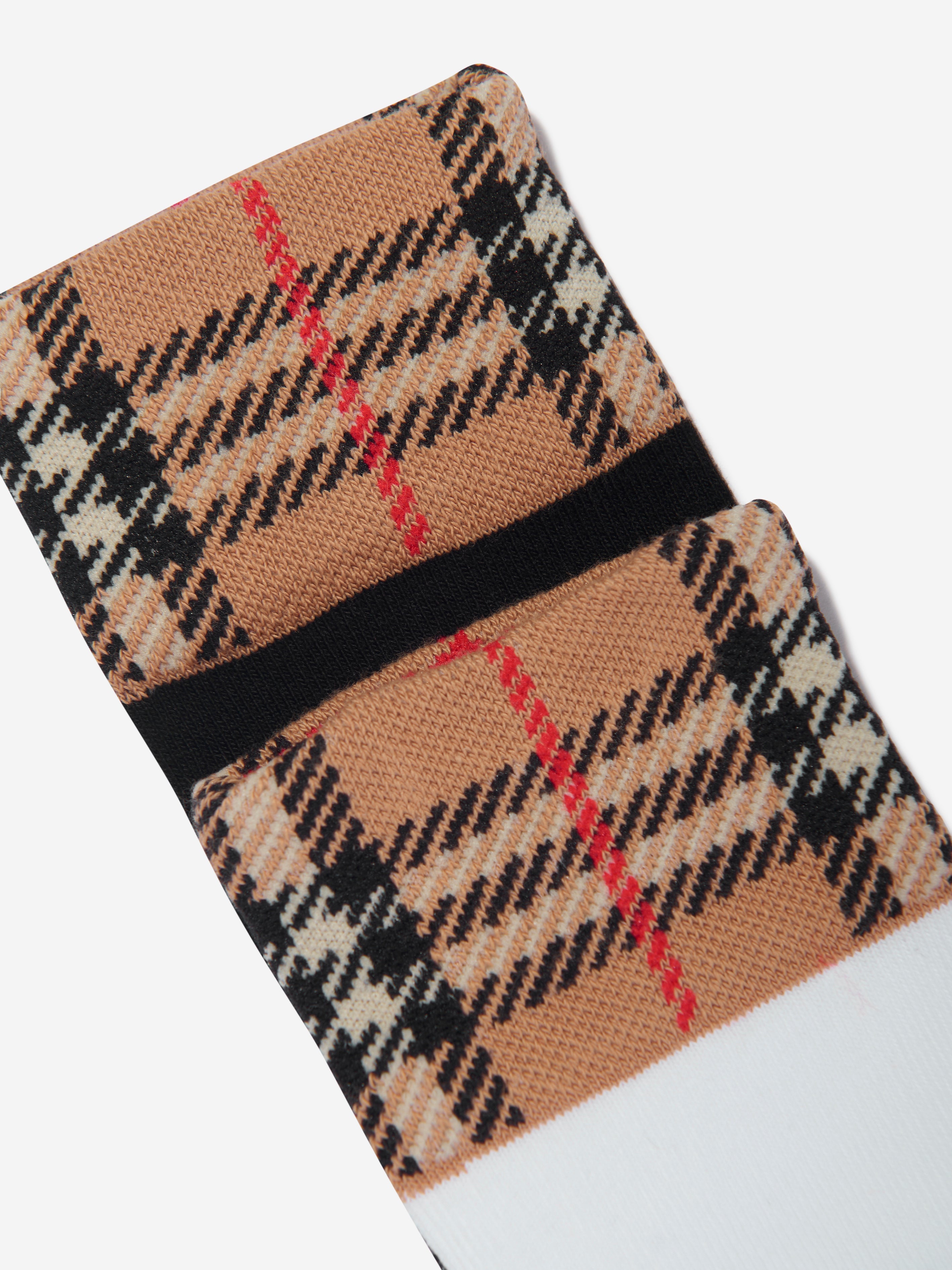 Kids Check Cuff Socks Set in Black