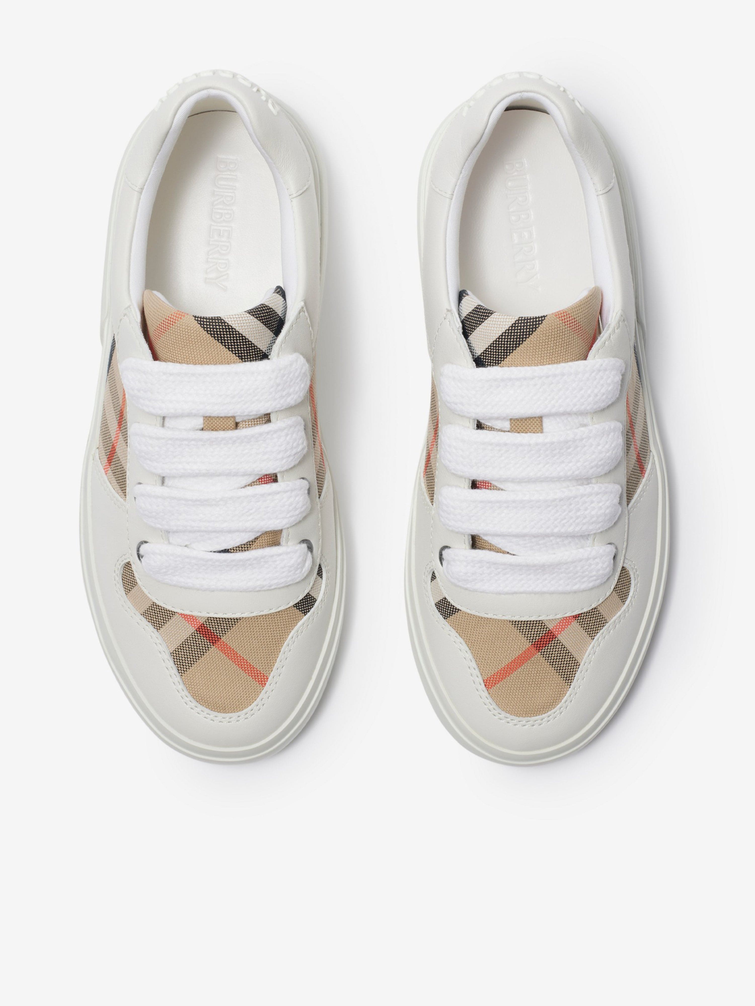 Burberry Kids Noah Check Strap Trainers in White
