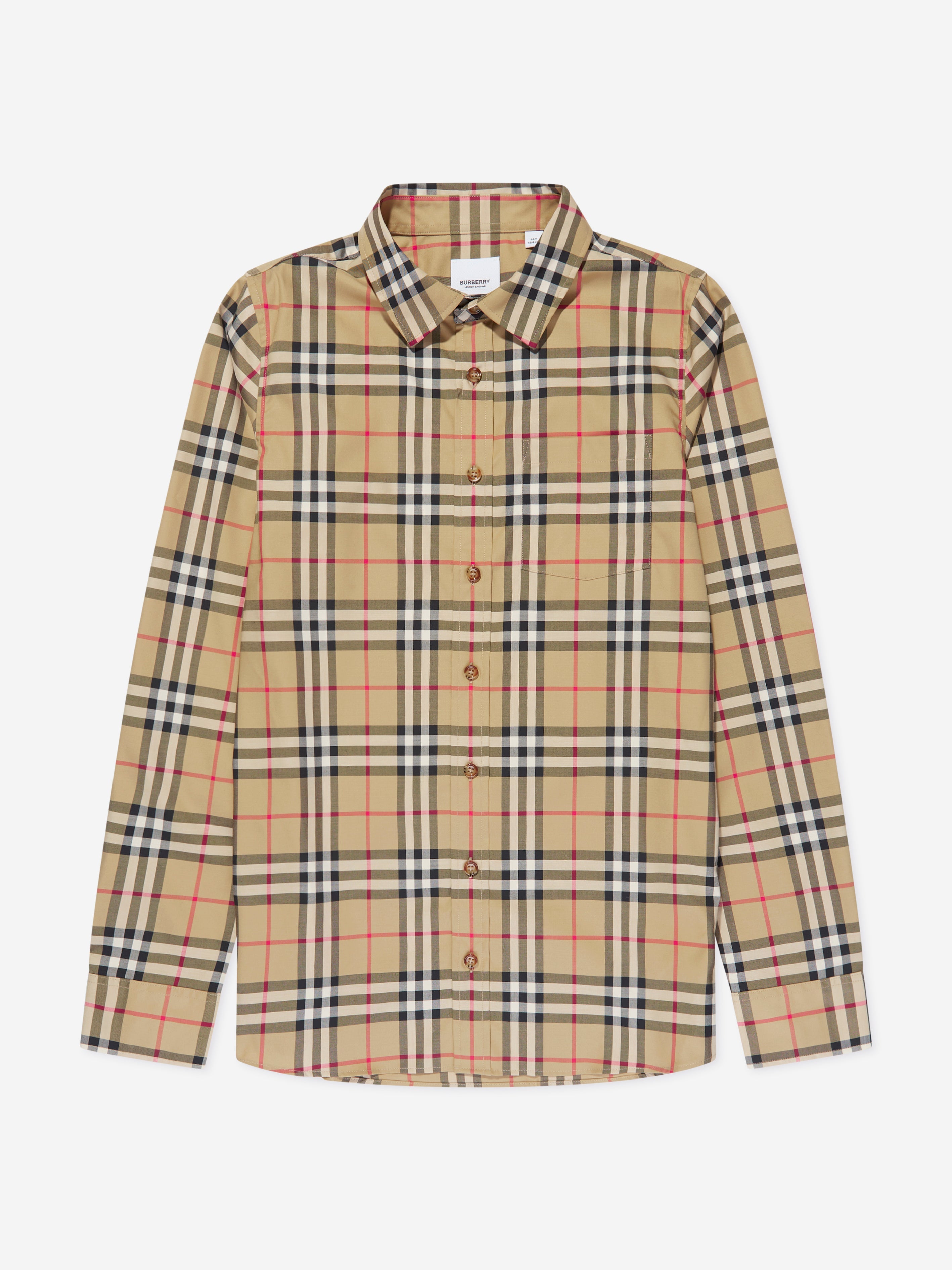 Boys Owen Long Sleeve Check Shirt in Beige