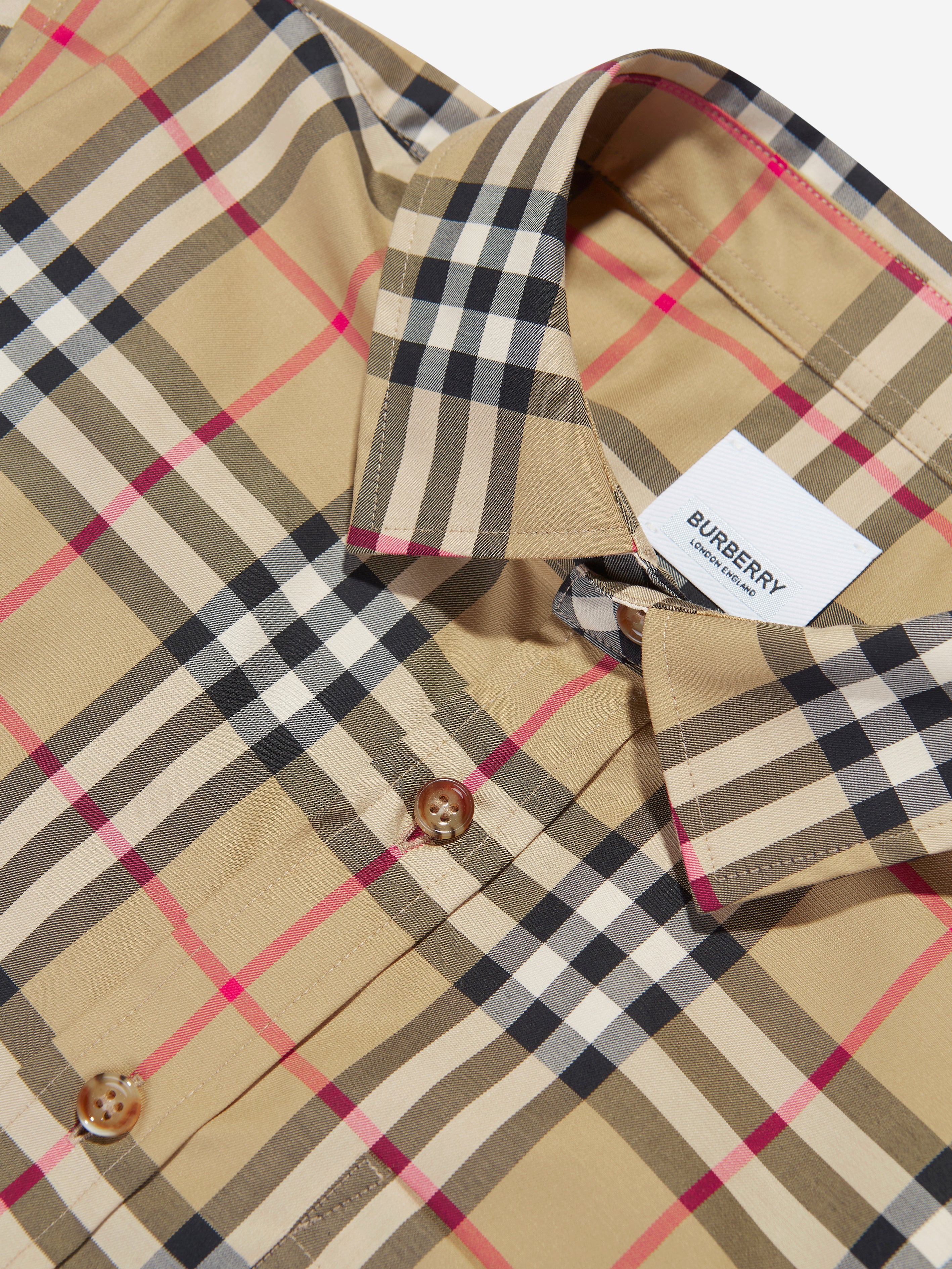 Boys Owen Long Sleeve Check Shirt in Beige