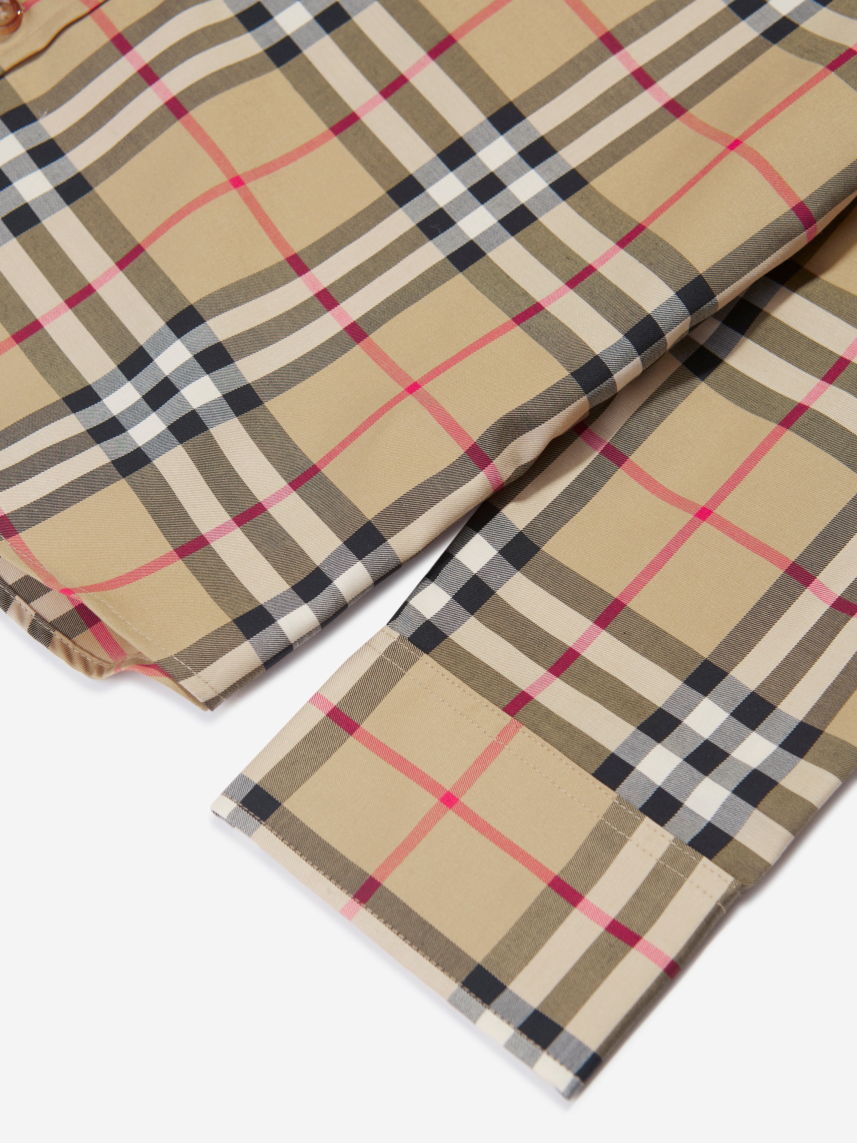 Boys Owen Long Sleeve Check Shirt in Beige