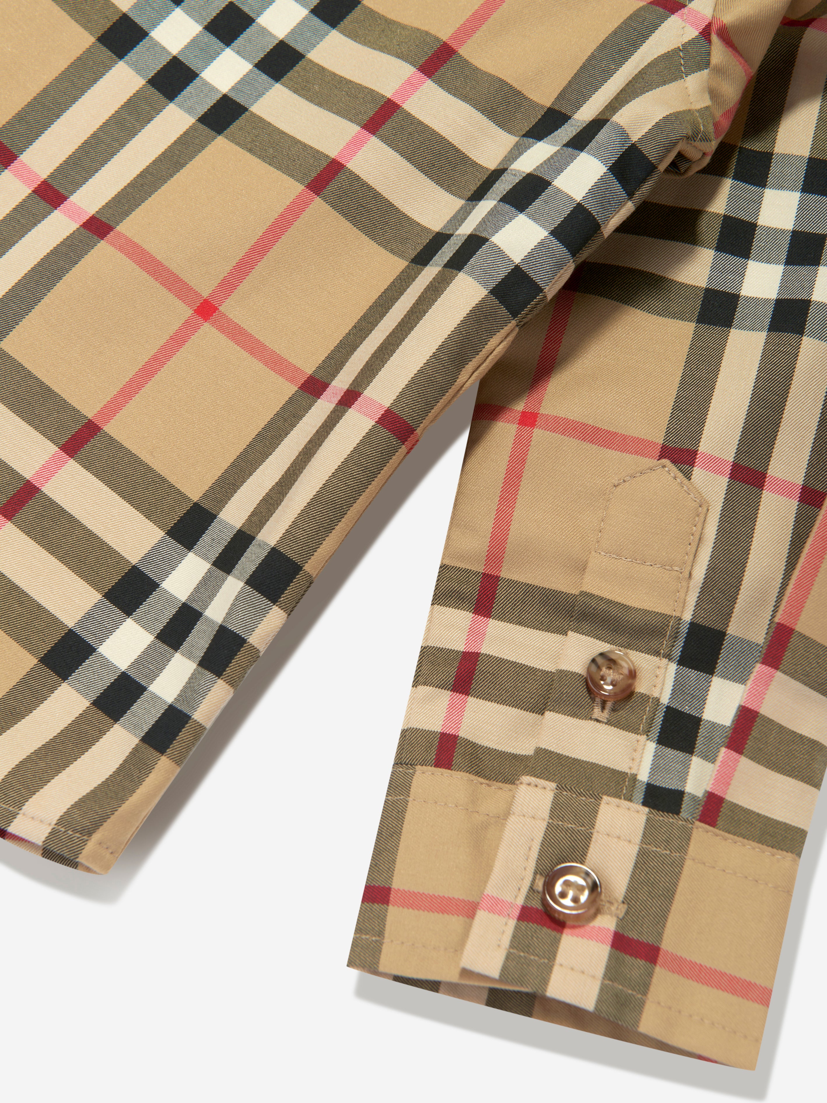 Baby Boys Owen Long Sleeve Check Shirt in Beige