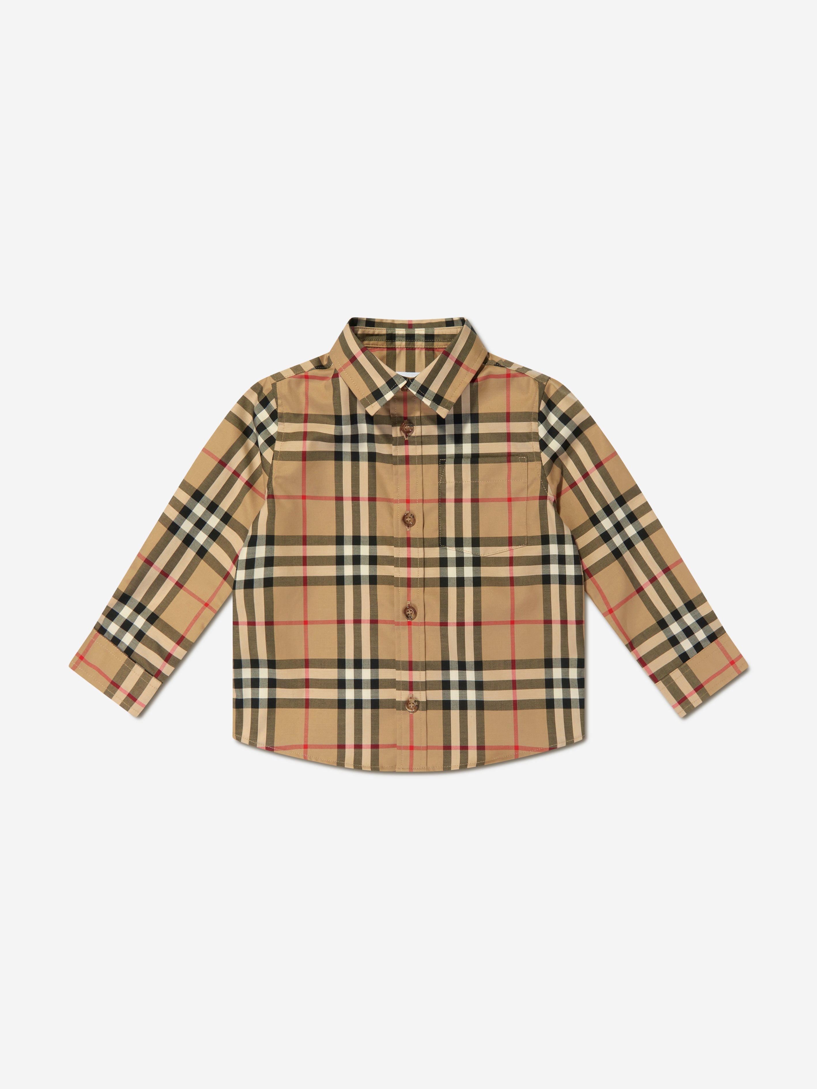 Baby Boys Owen Long Sleeve Check Shirt in Beige