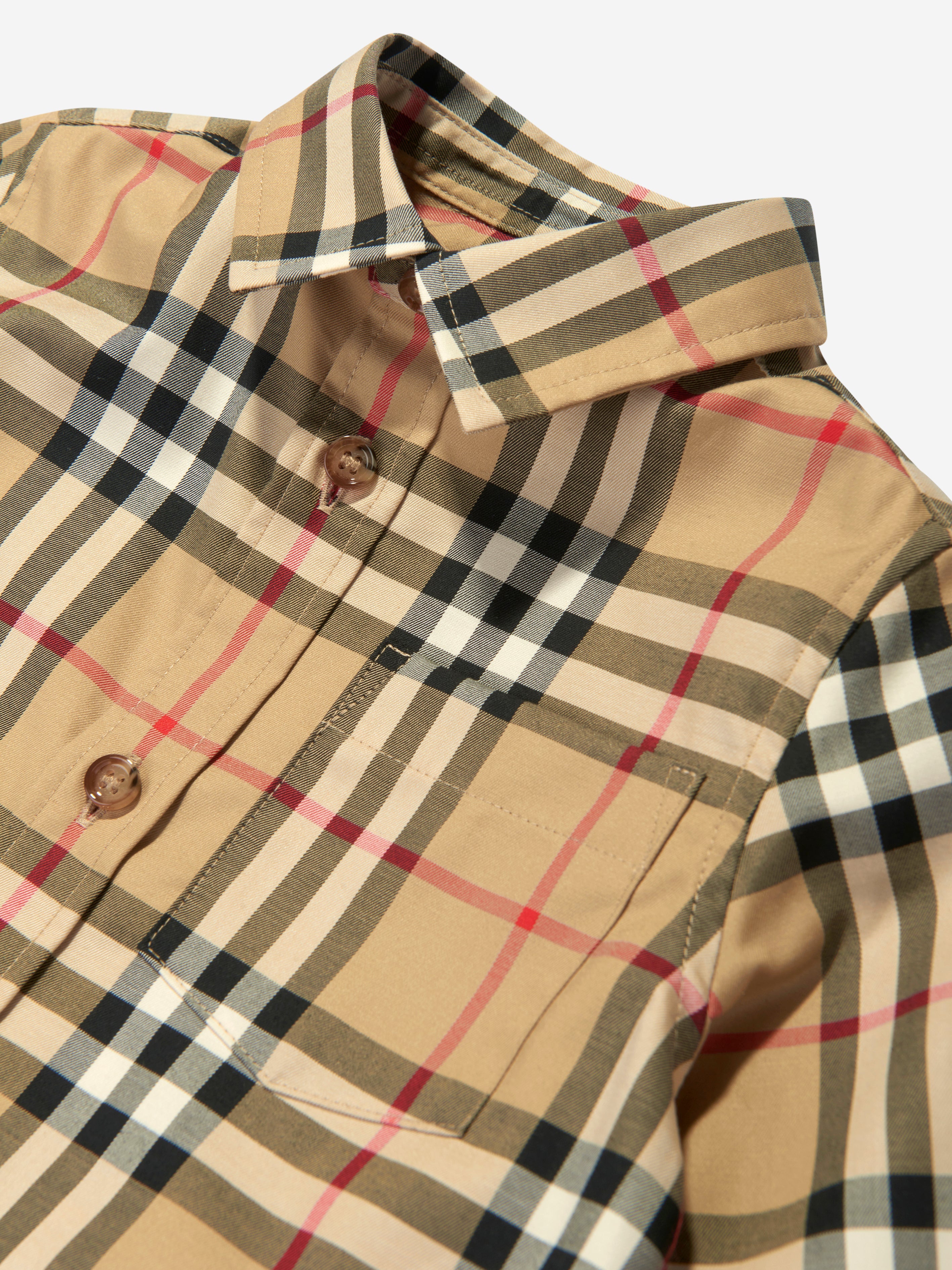 Baby Boys Owen Long Sleeve Check Shirt in Beige
