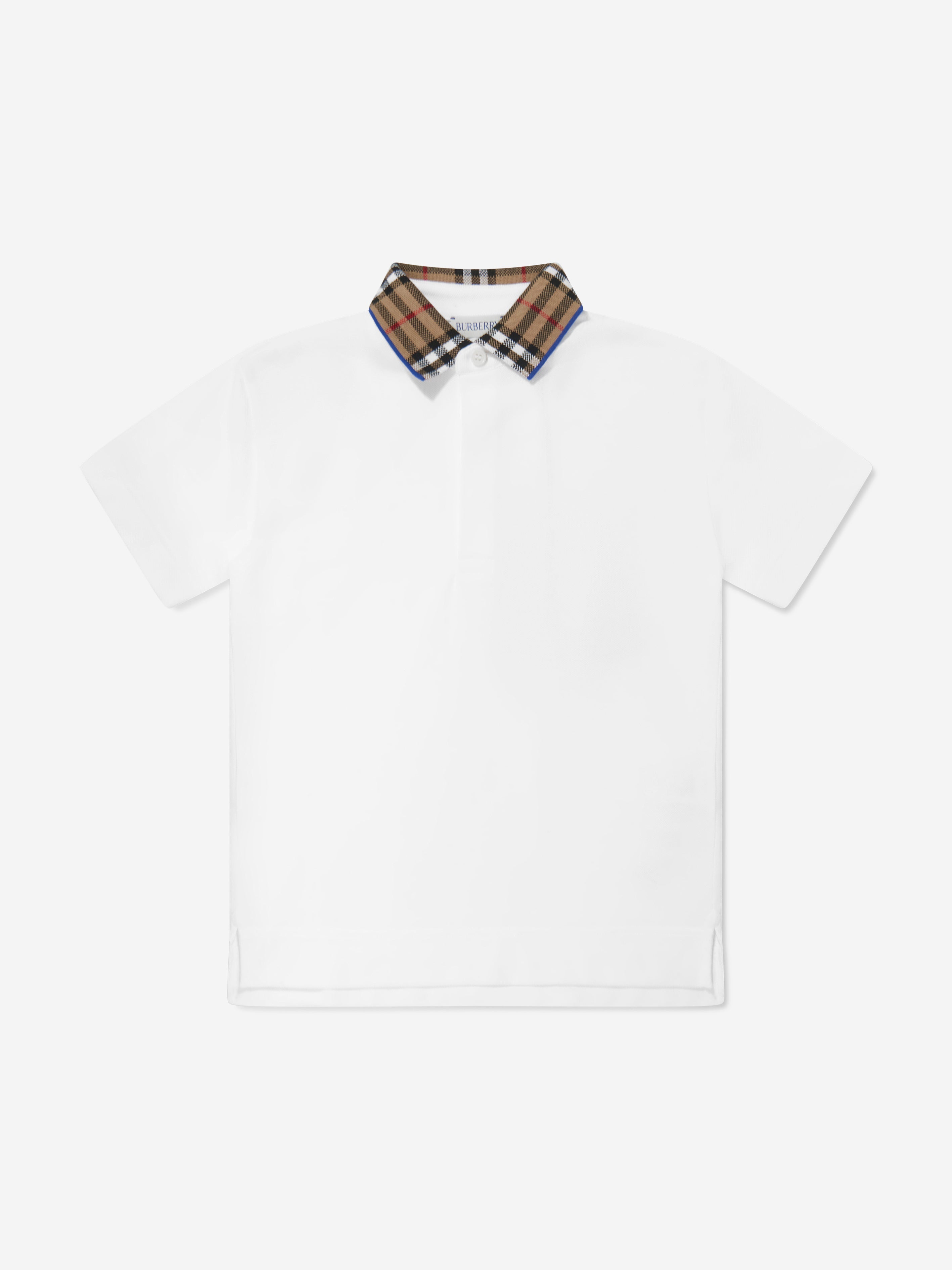 Boys Check Collar Johane Polo Shirt in White