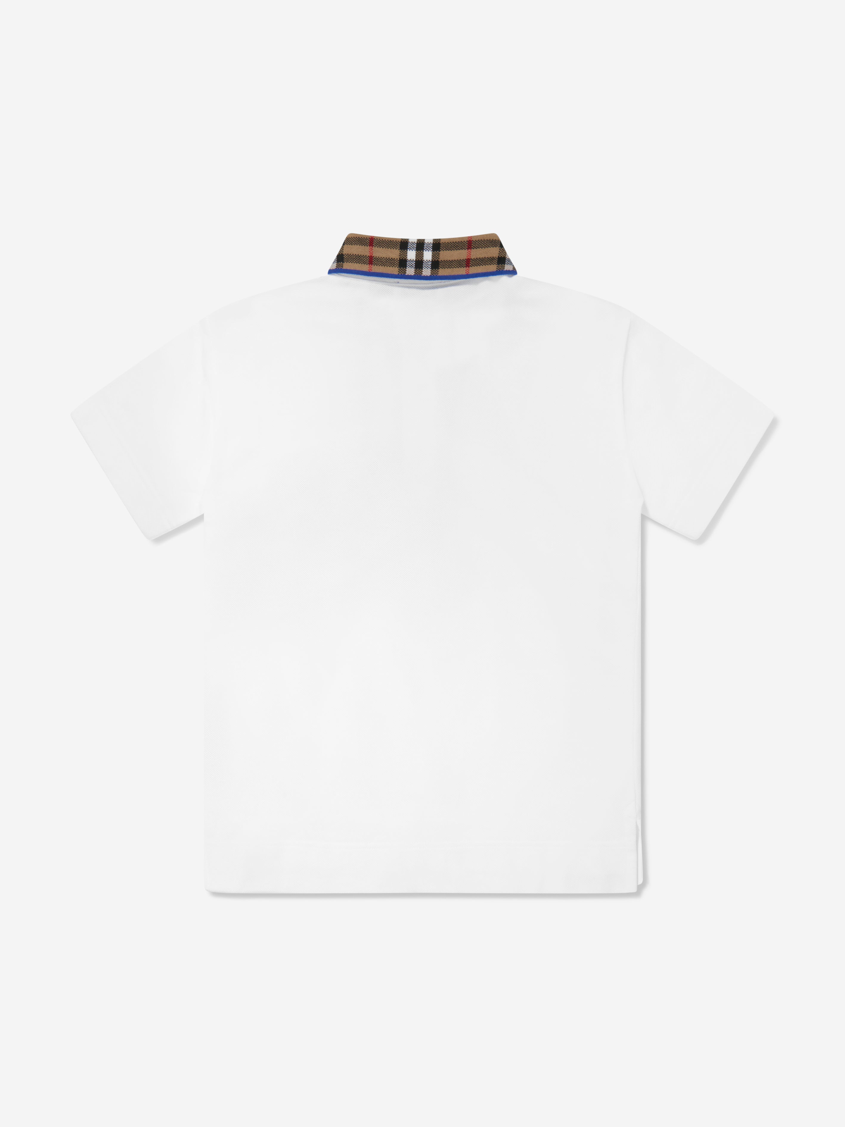 Boys Check Collar Johane Polo Shirt in White