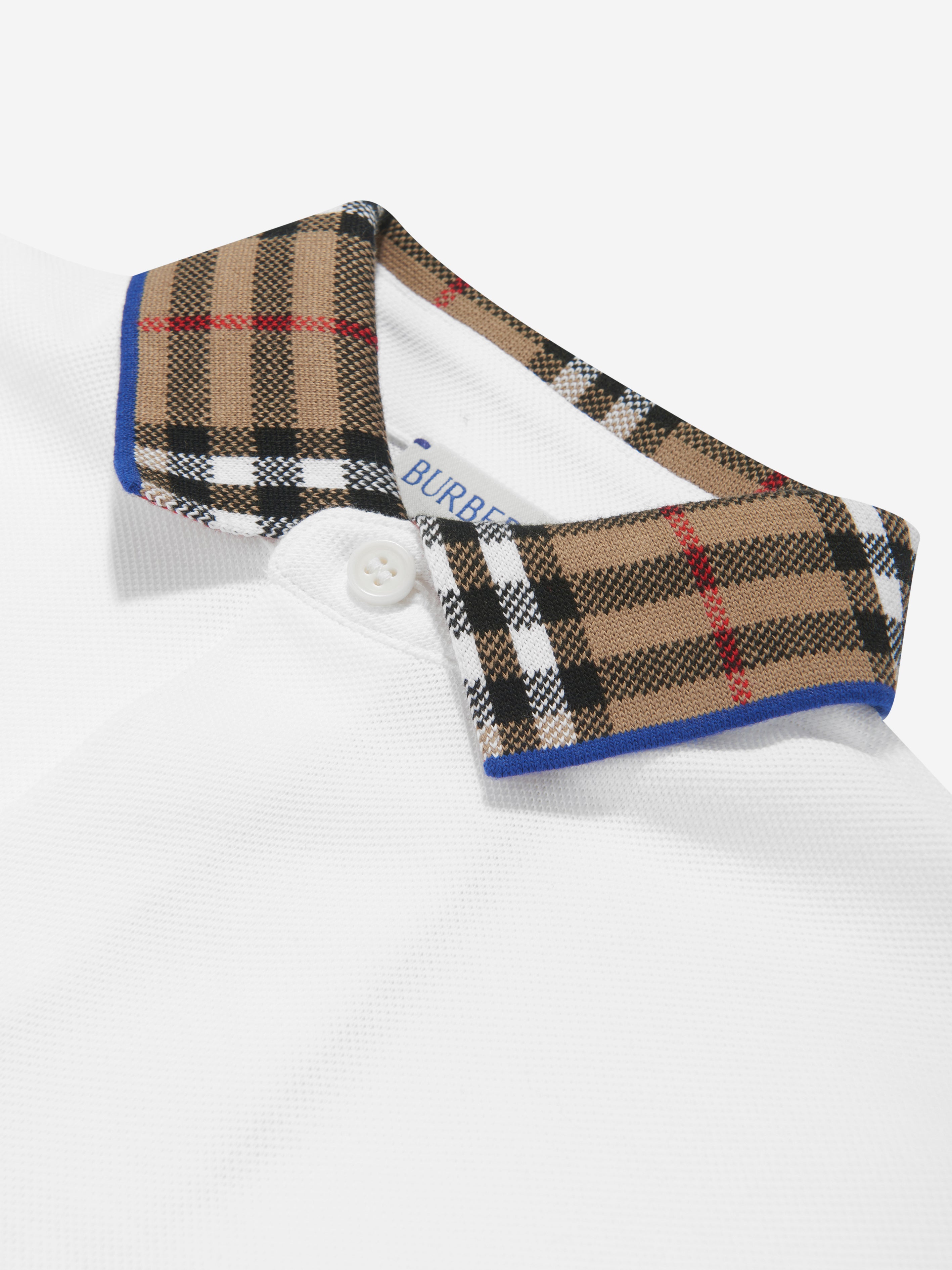 Boys Check Collar Johane Polo Shirt in White