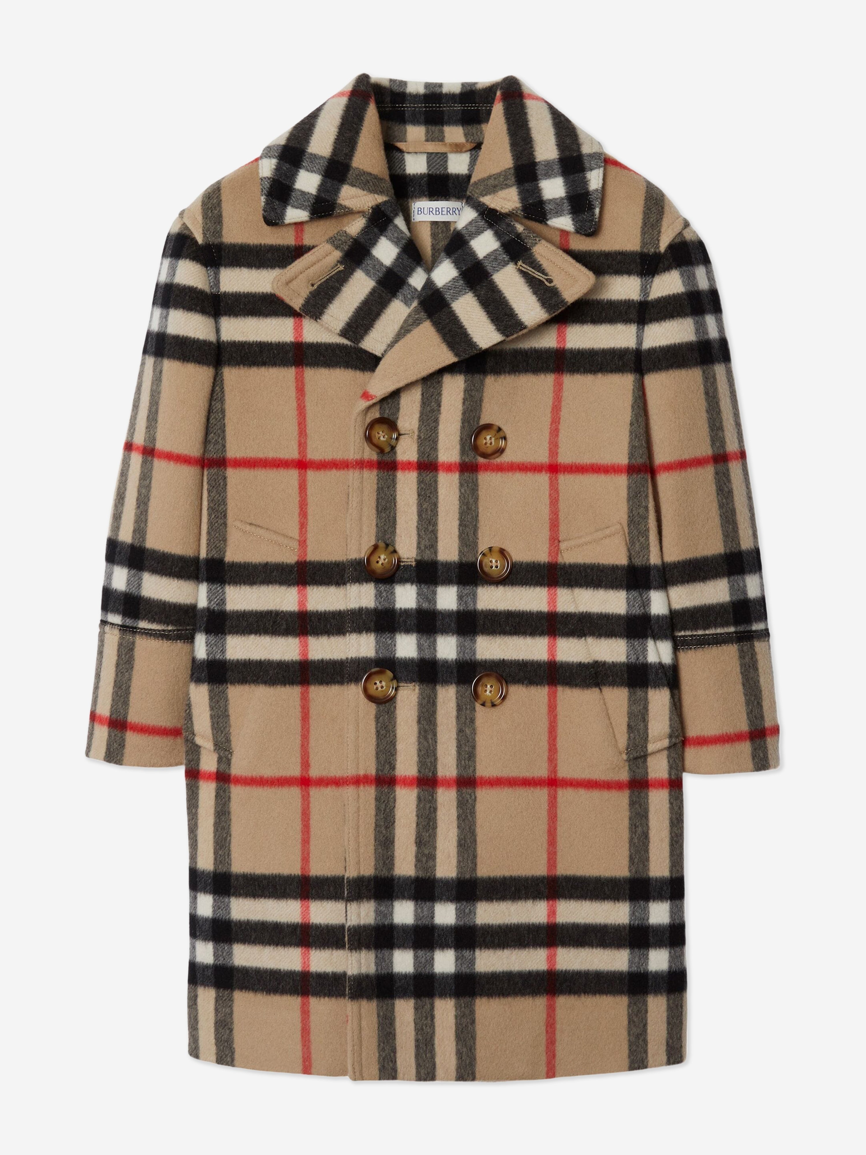 Boys Wool and Cashmere Check Monty Coat in Beige