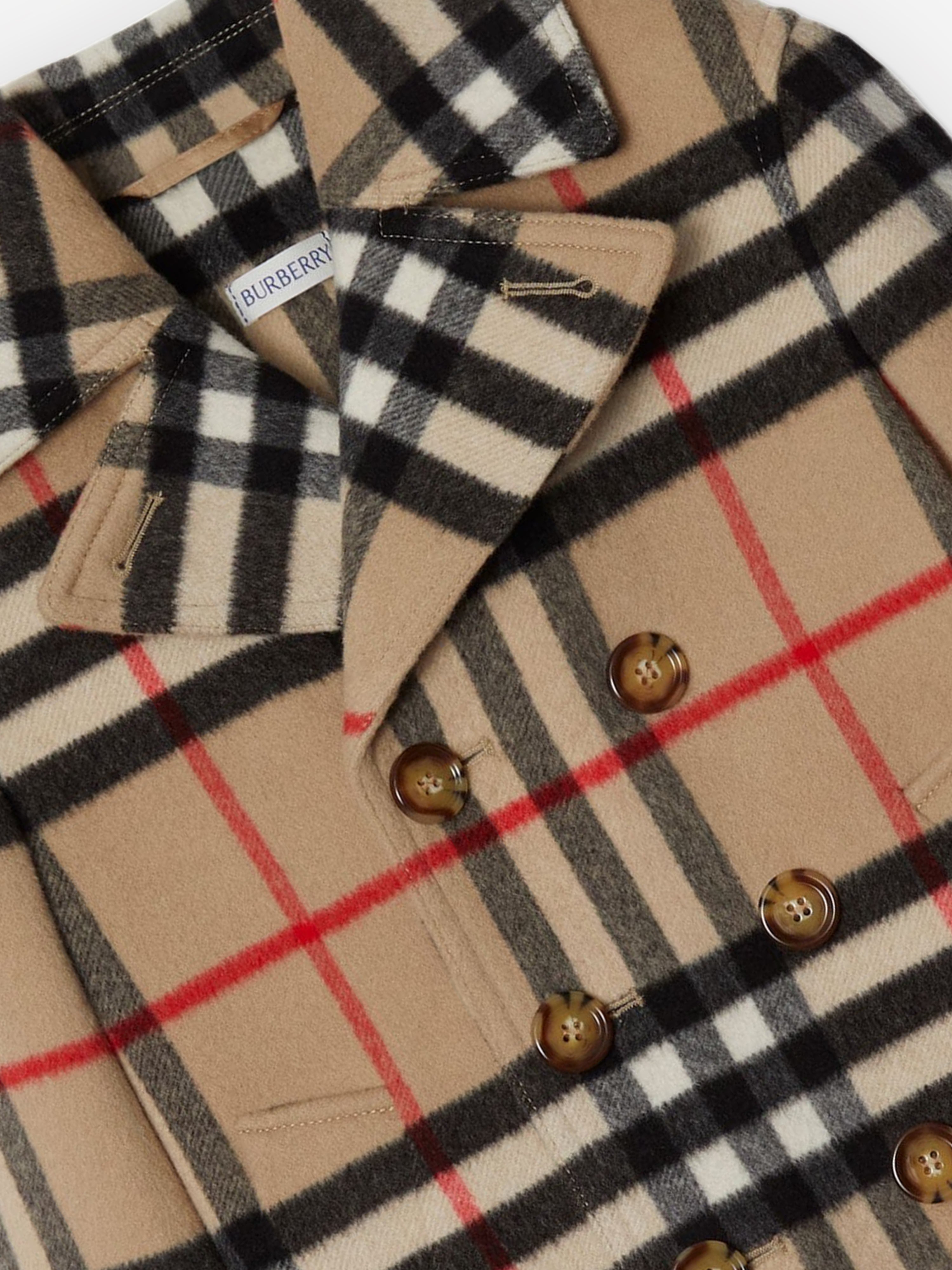 Boys Wool and Cashmere Check Monty Coat in Beige