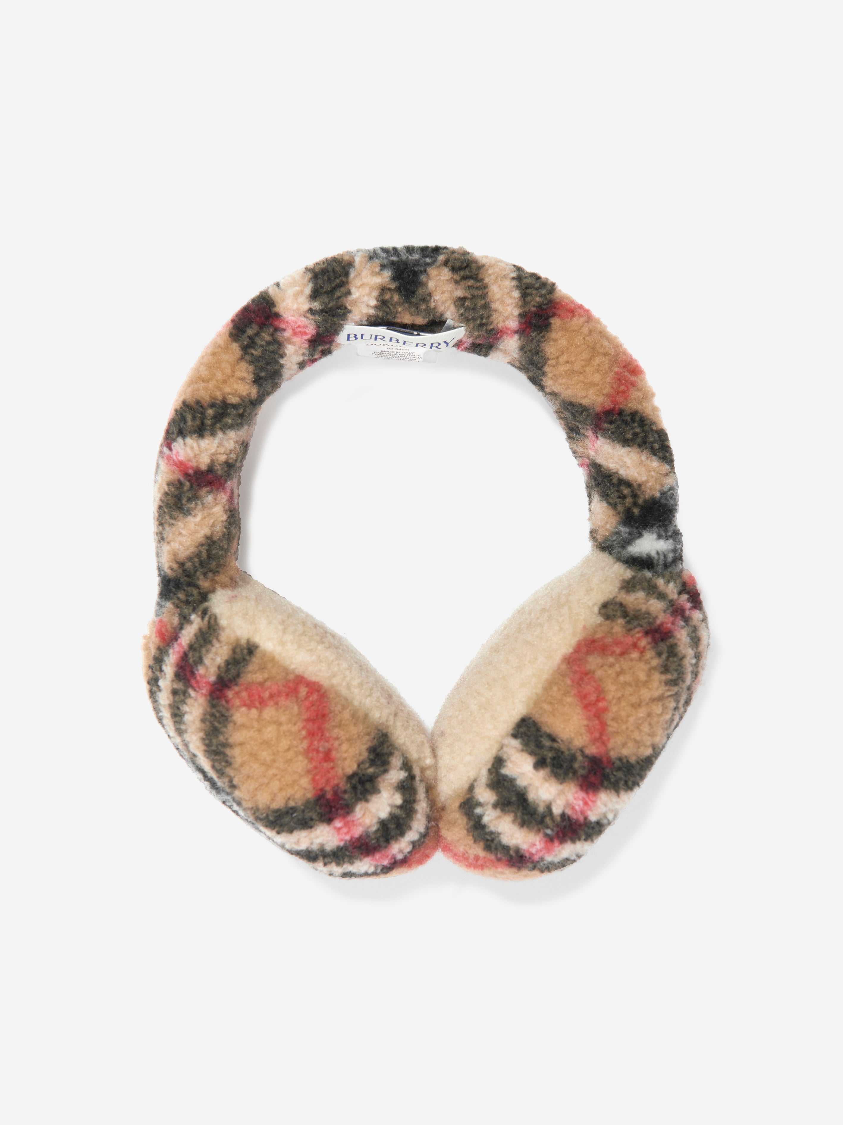 Girls Check Fleece Earmuffs in Beige