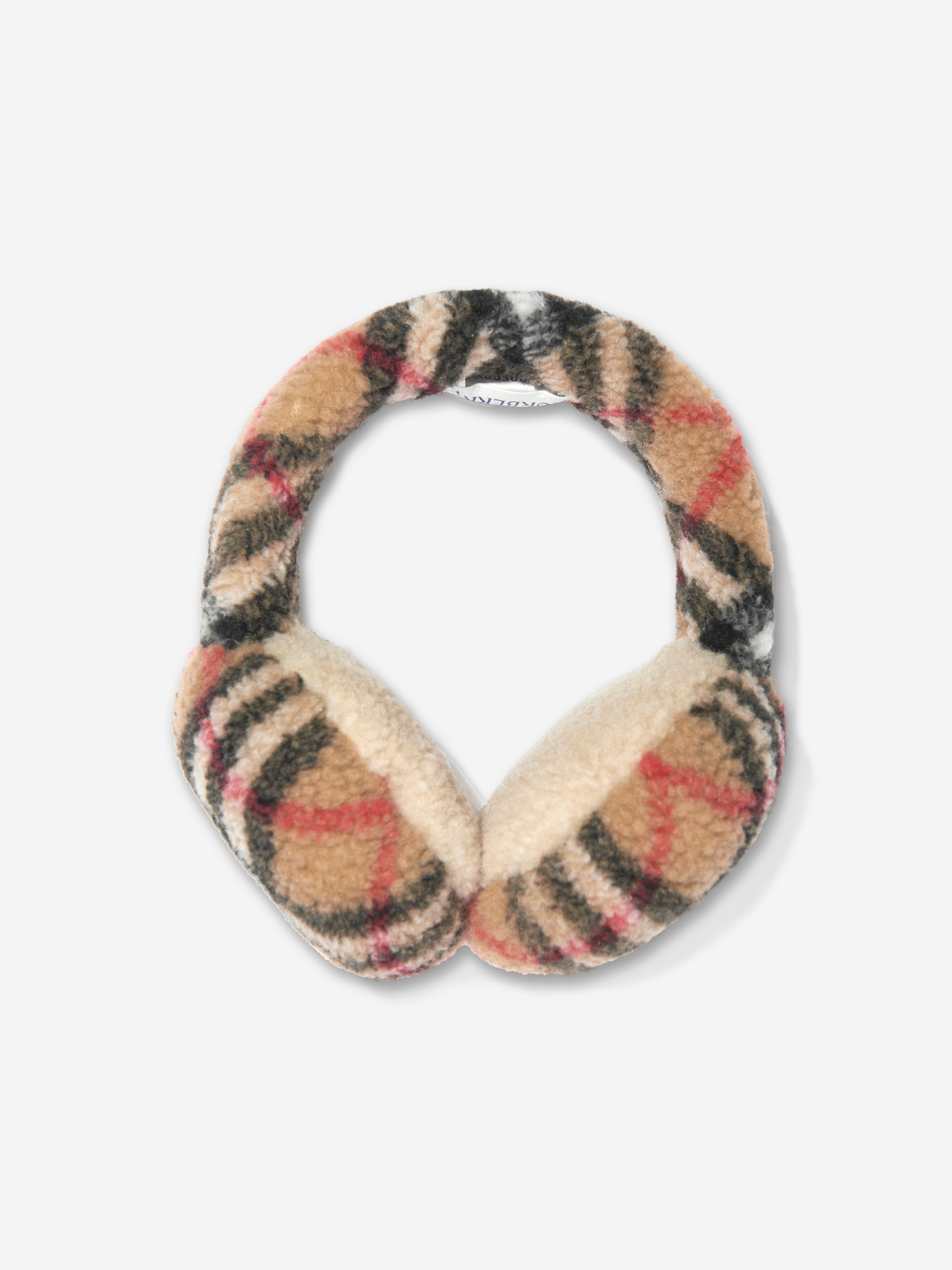 Girls Check Fleece Earmuffs in Beige