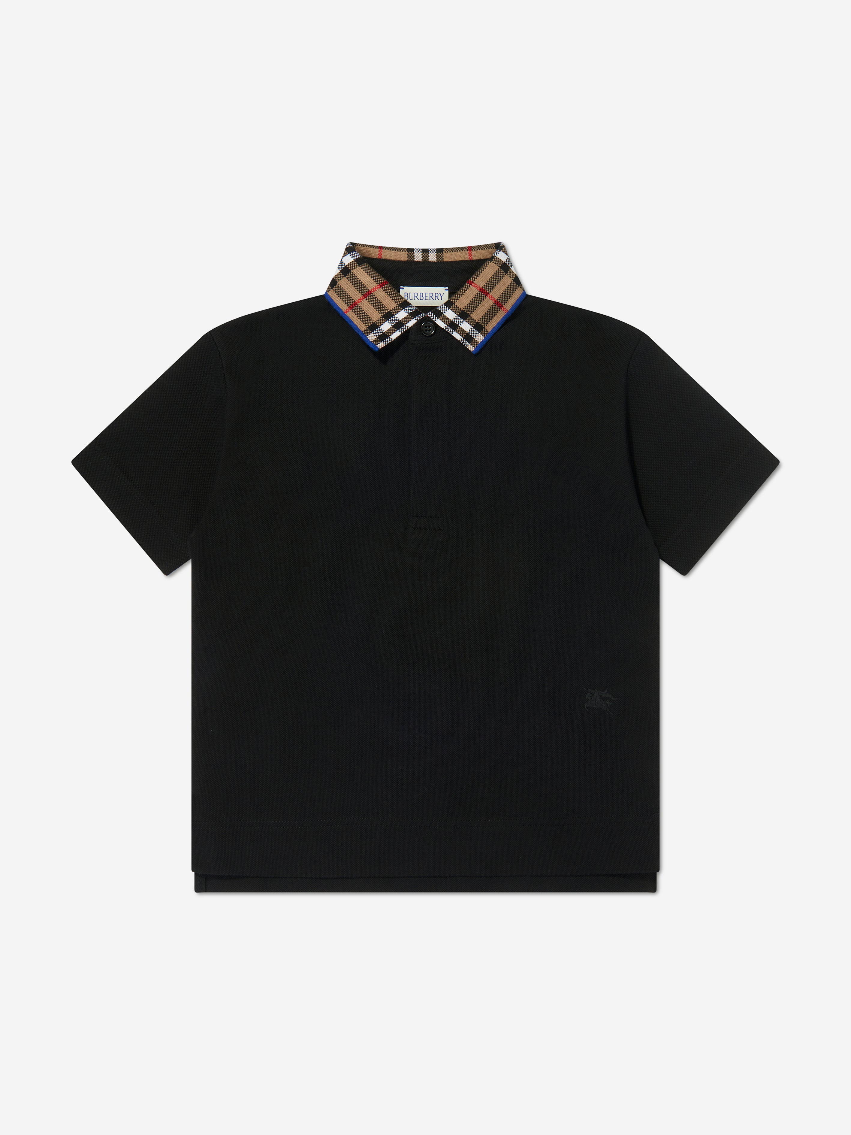 Boys Check Collar Johane Polo Shirt in Black