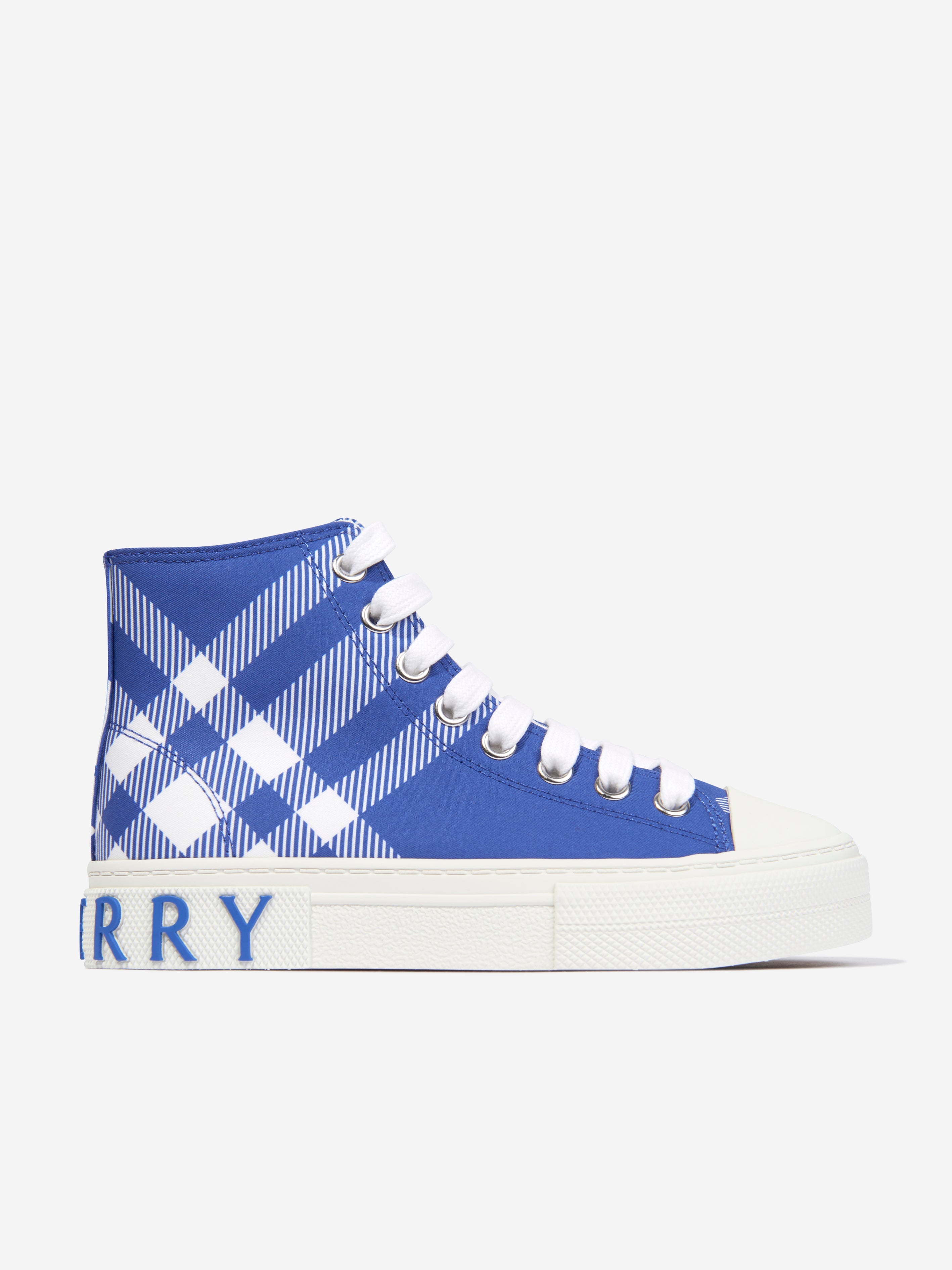Kids Cotton Check High Top Trainers in Blue