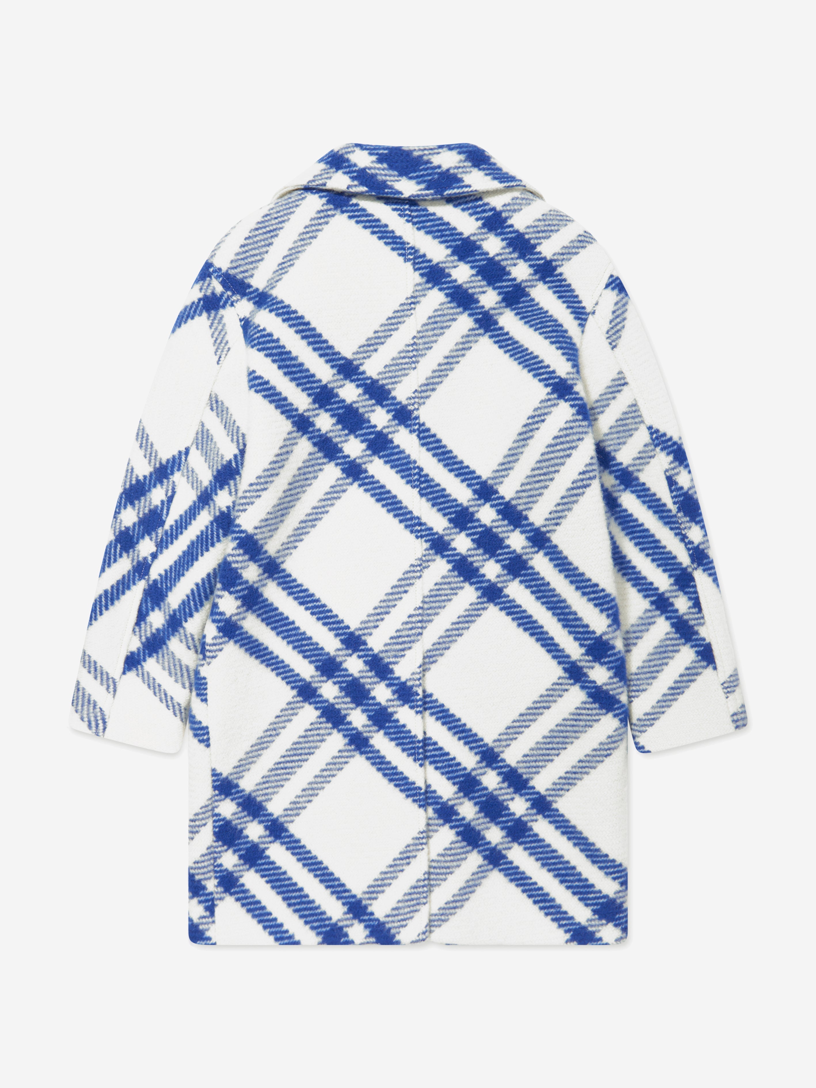 Girls Bias Check Wool Coat in White