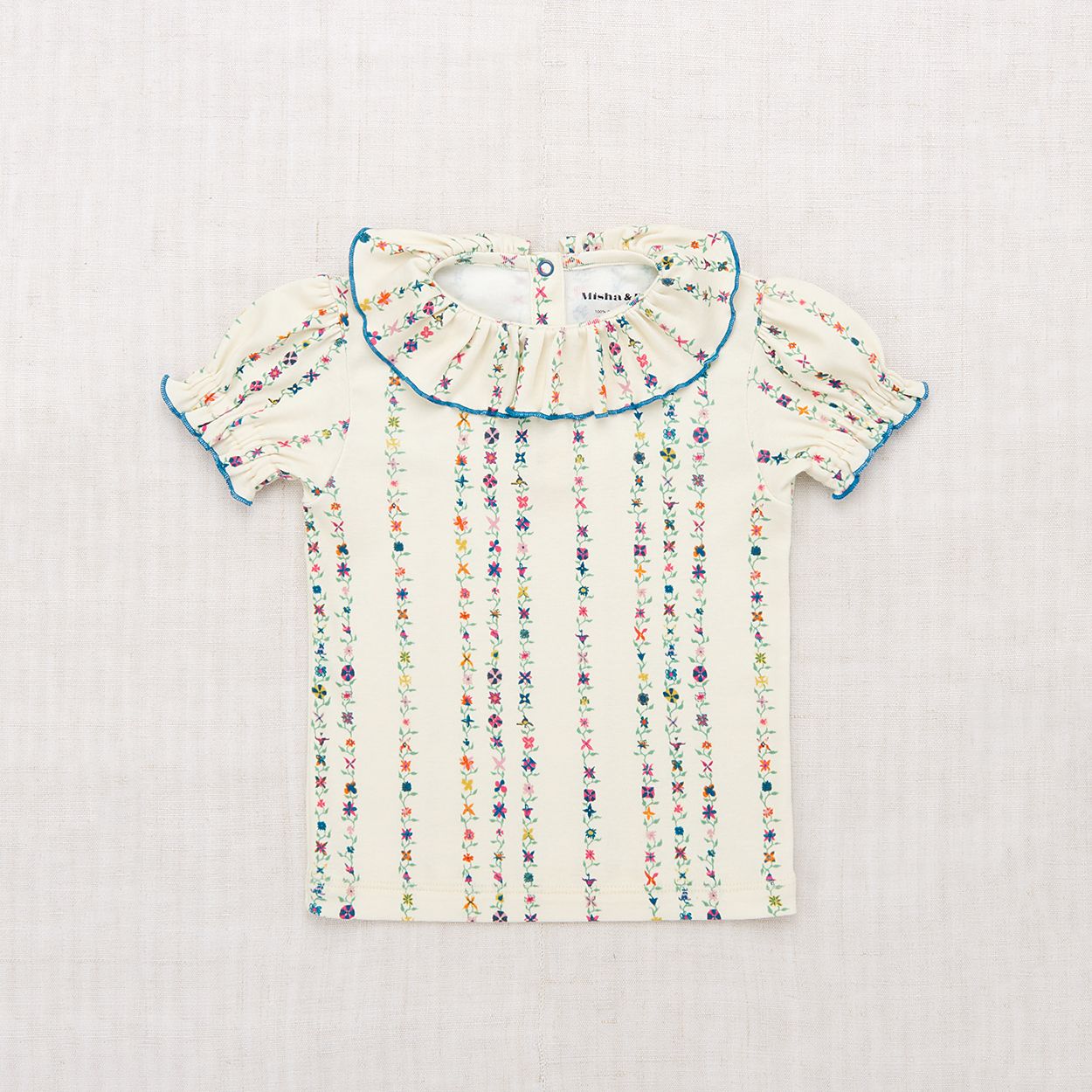 Girls White Floral Ruffled Cotton T-Shirt