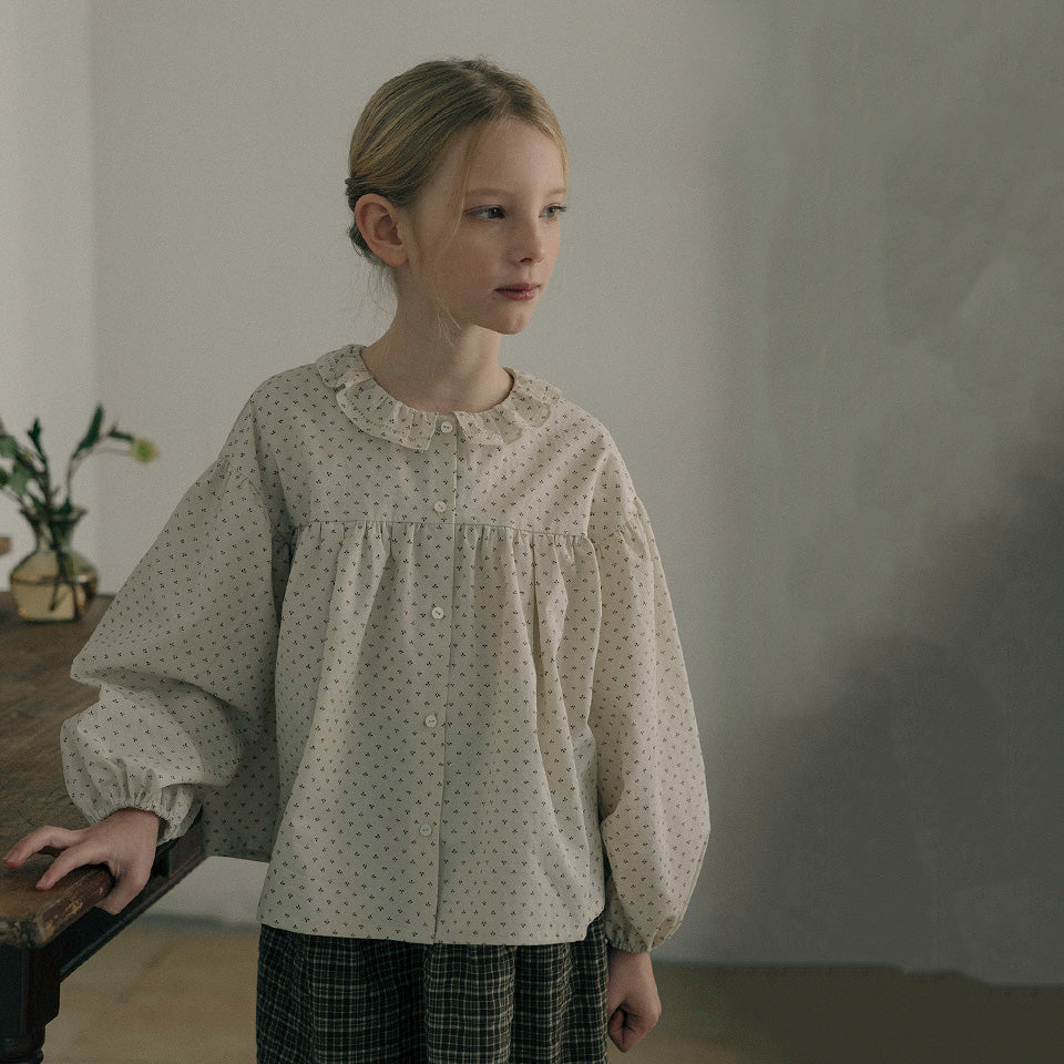 Girls Beige Printed Cotton Blouse