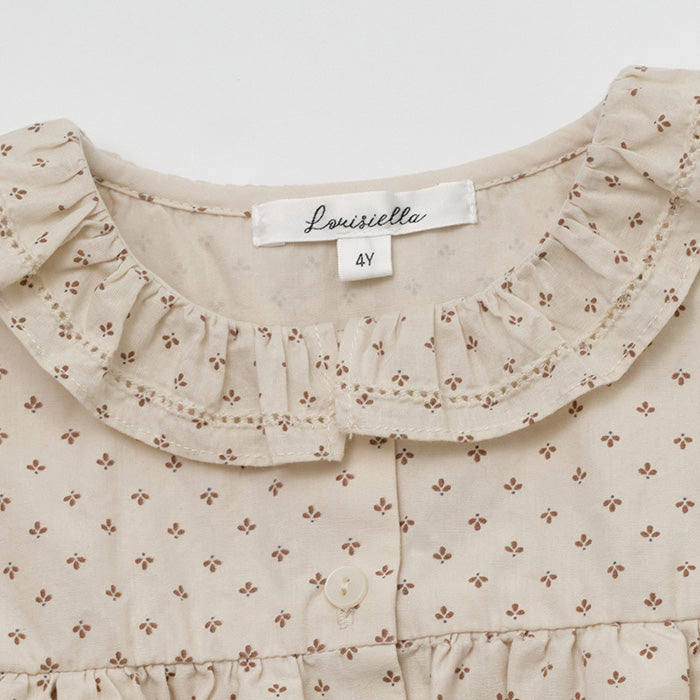 Girls Beige Printed Cotton Blouse