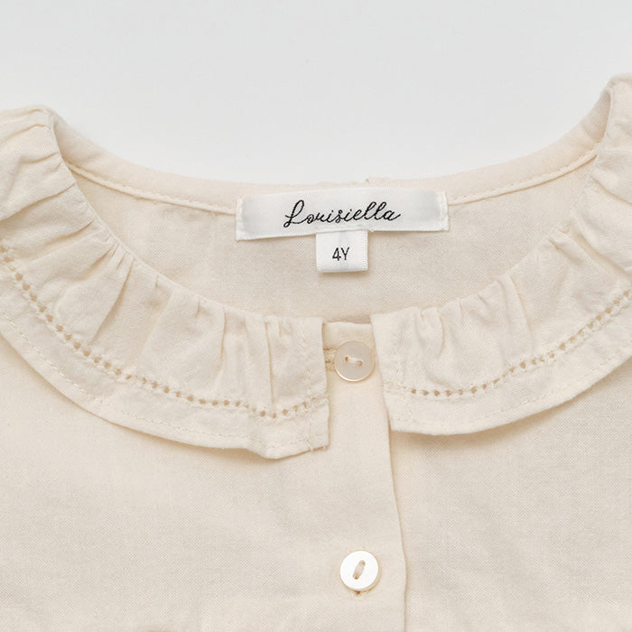 Girls Cream Ruffled Cotton Shirt