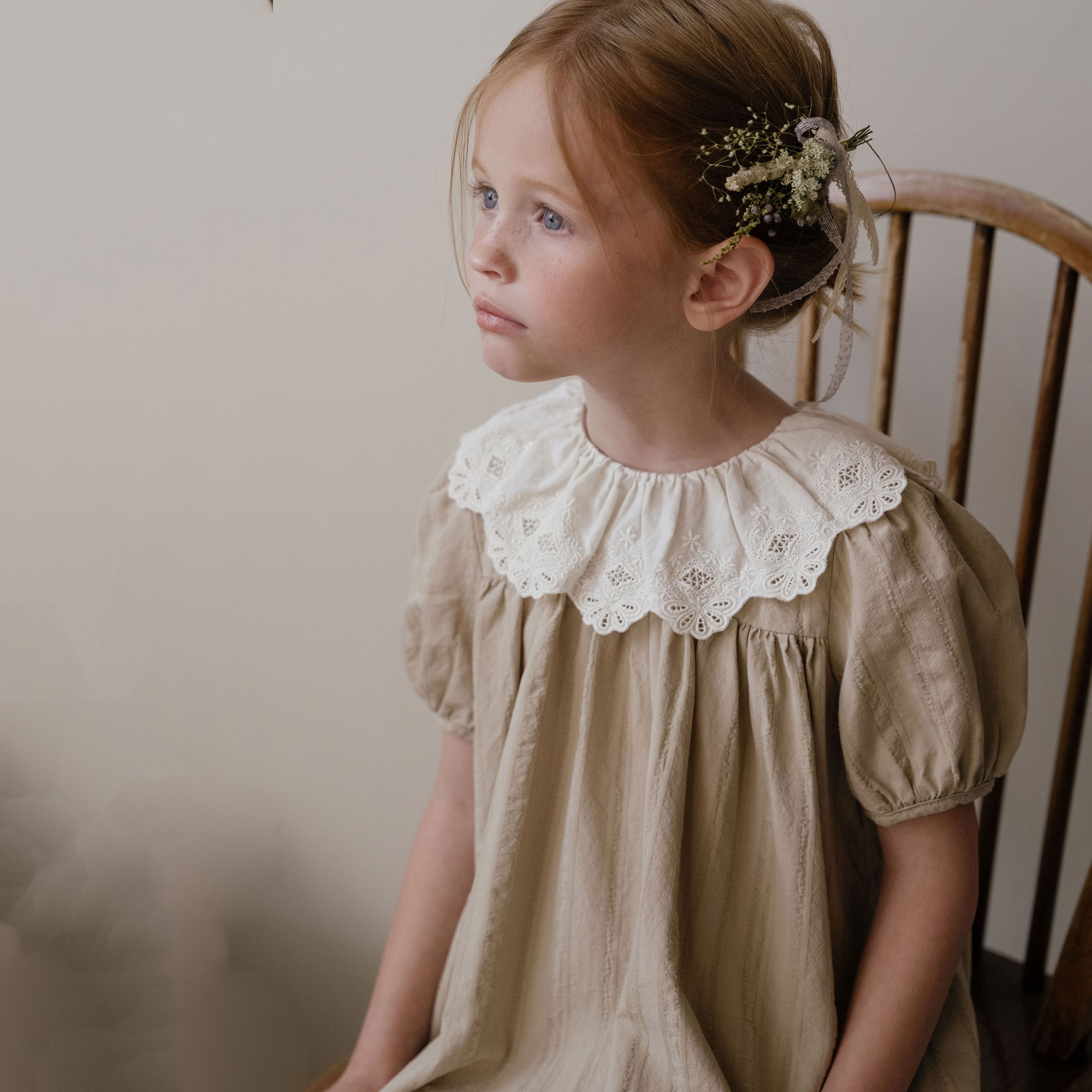 Girls Khaki Ruffled Cotton Dress