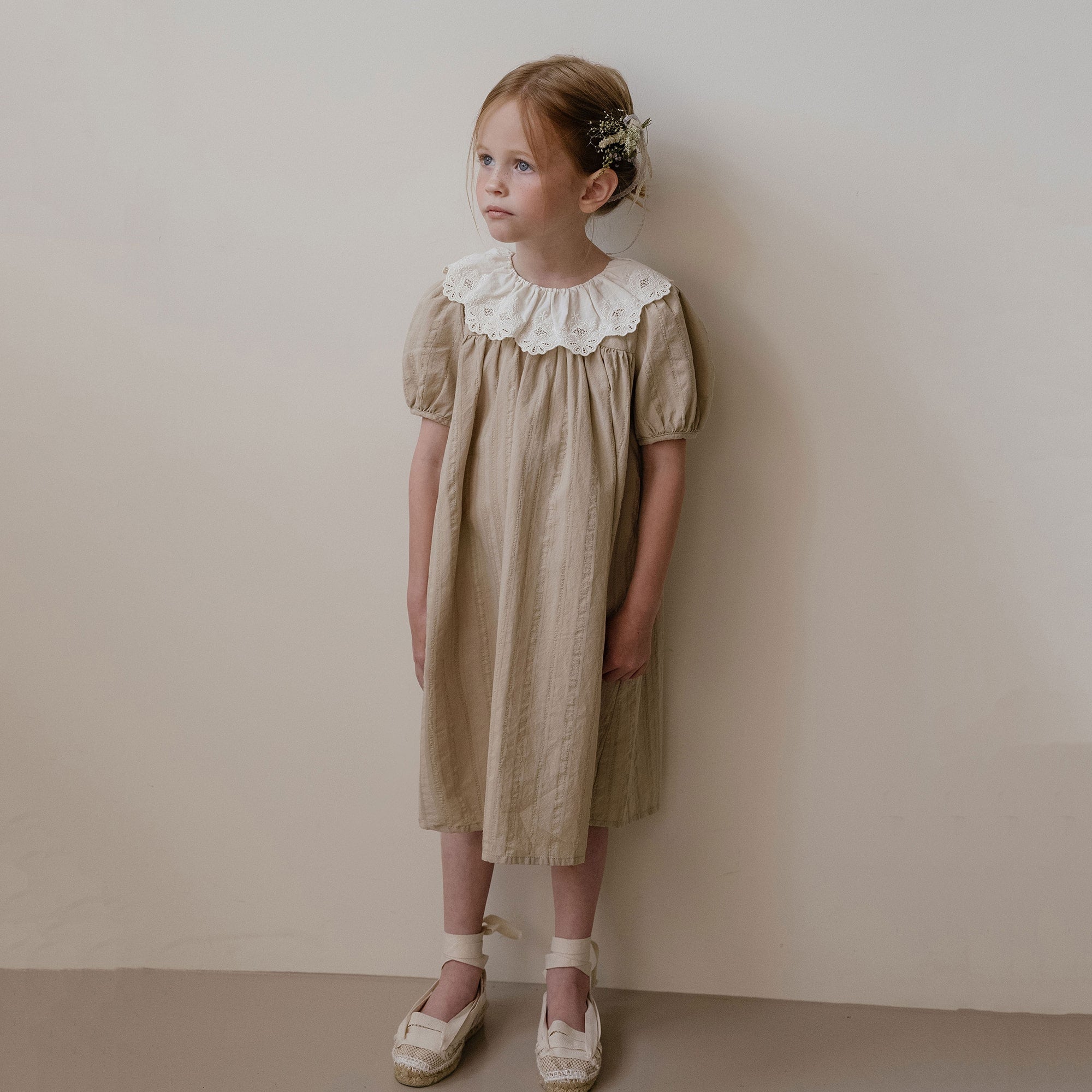 Girls Khaki Ruffled Cotton Dress