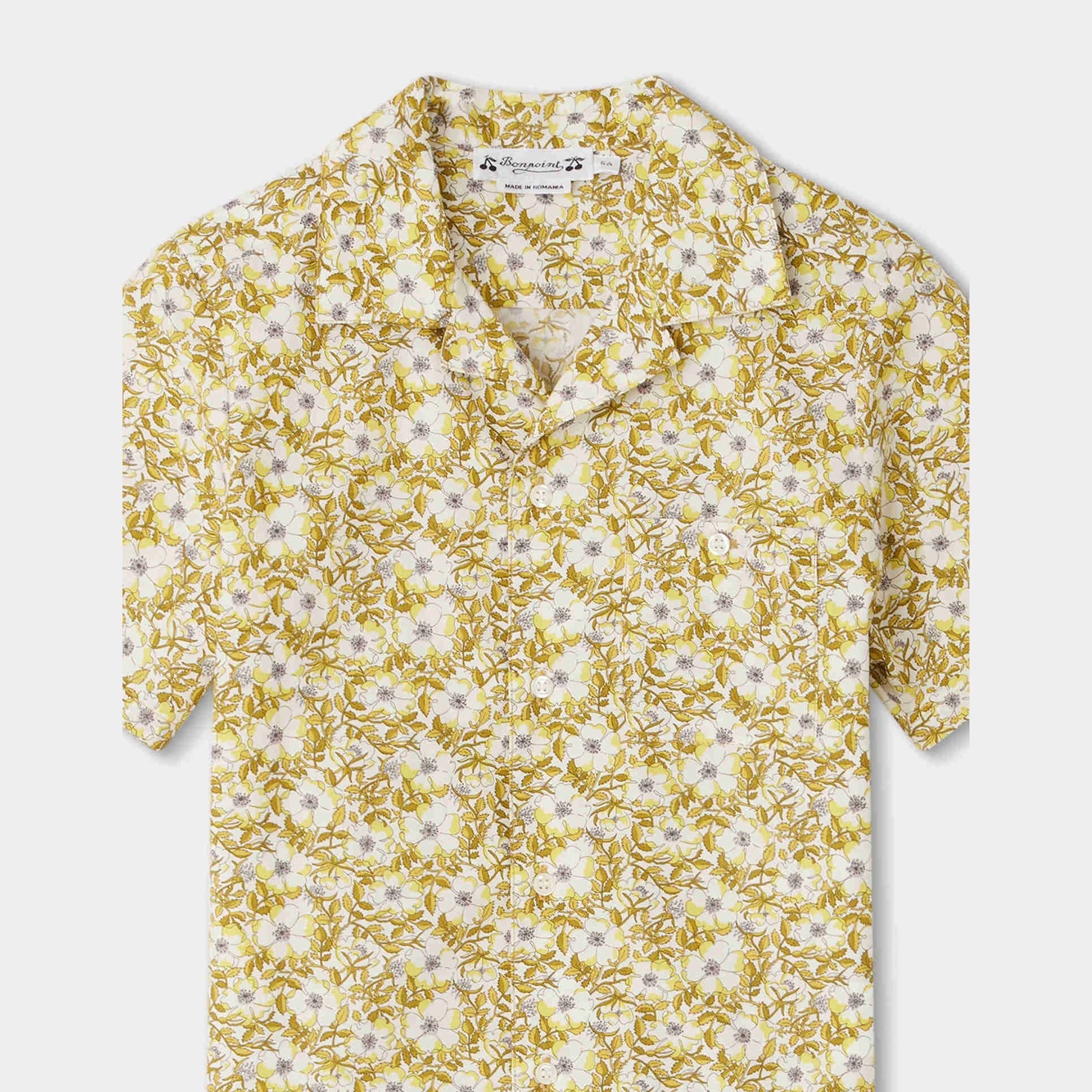 Boys Yellow Floral Cotton Shirt